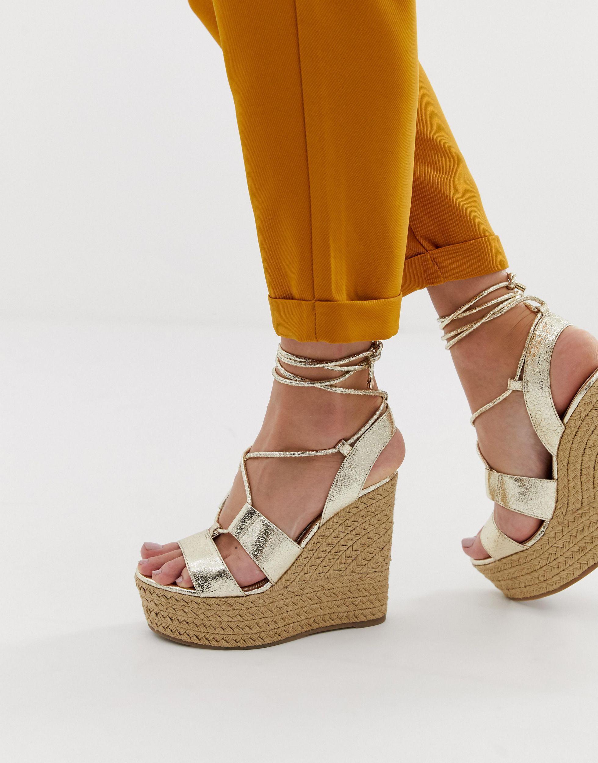 Office Hula Hula Gold Tie Up Espadrille Wedges in Metallic Lyst UK
