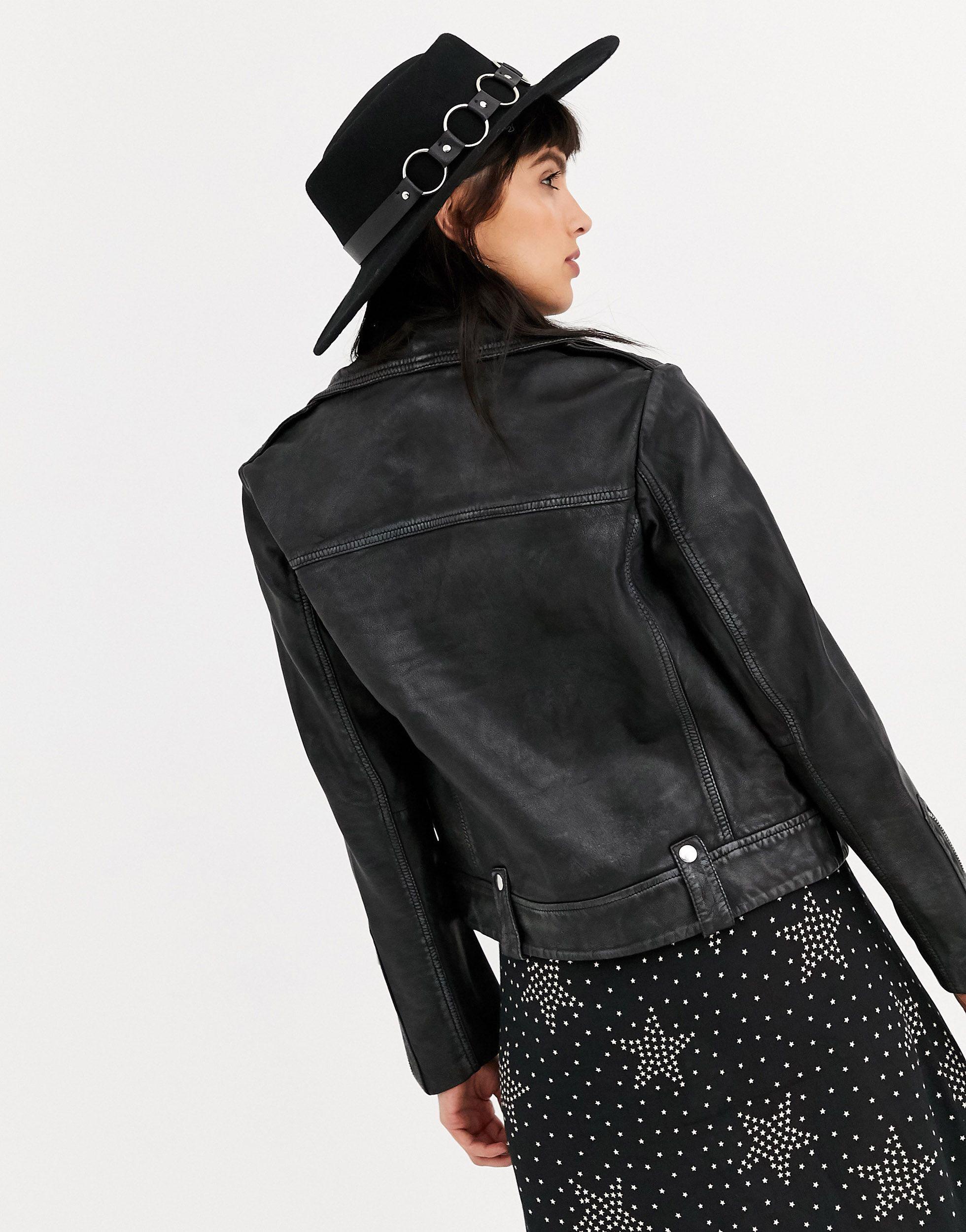 TOPSHOP Classic Real Leather Biker Jacket in Black - Lyst