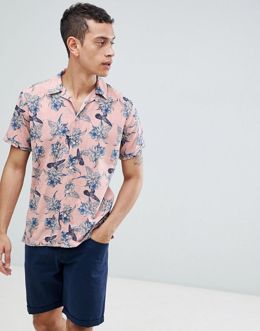 Jack & Jones Denim Premium Revere Collar Short Sleeve Shirt With Floral  Print in Pink for Men - Lyst