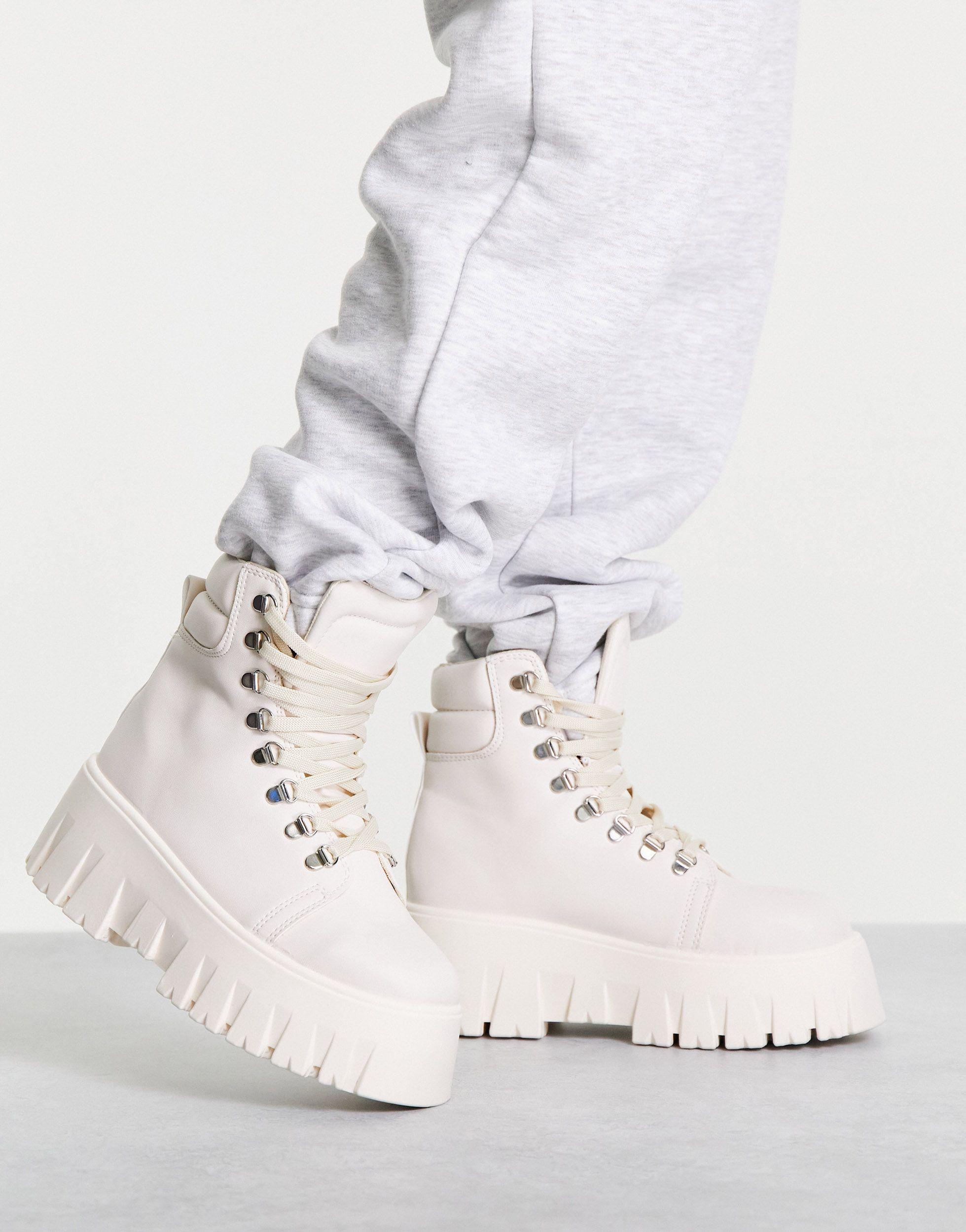 ASOS Anastasia Chunky Hiker Lace Up Boots in White | Lyst