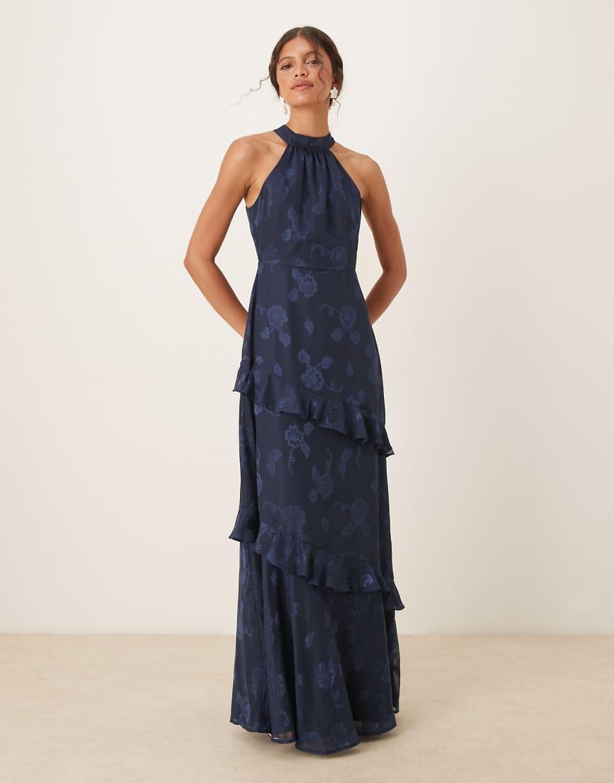 Maya Floral Jacquard Halter Neck Maxi Dress in Blue | Lyst UK