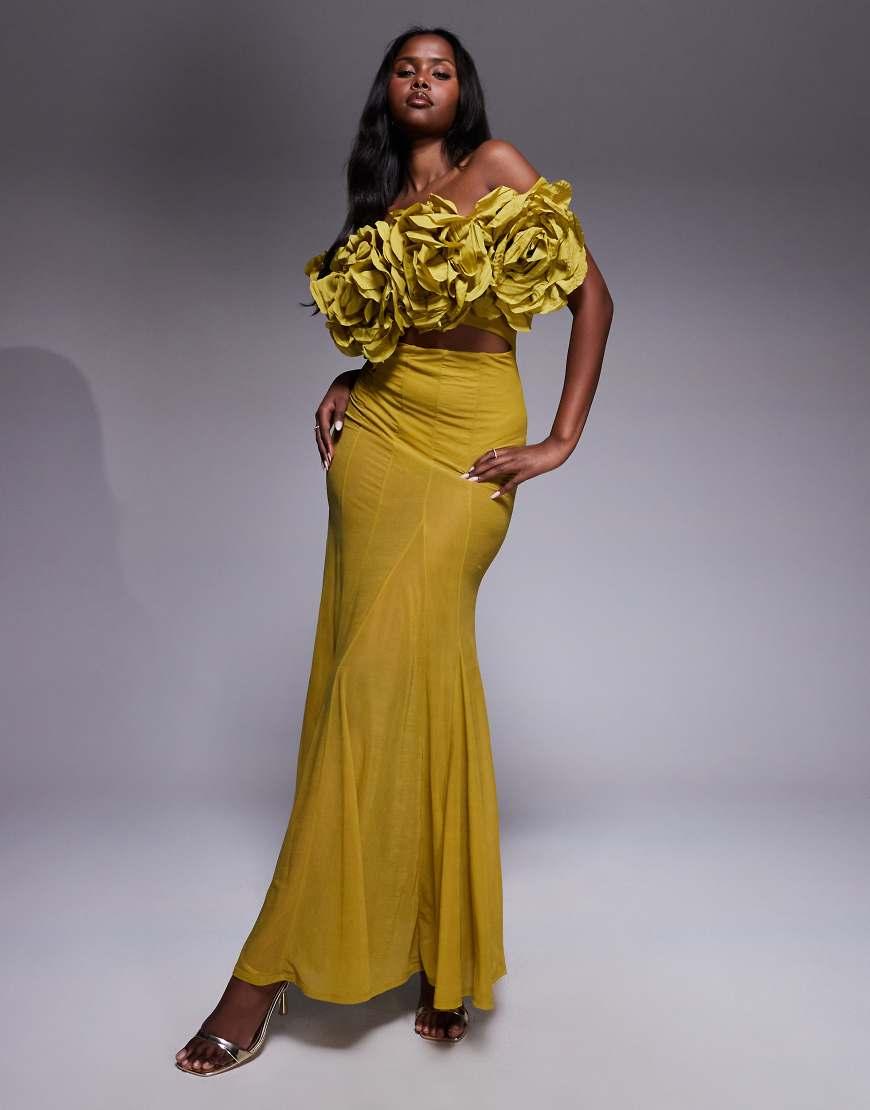 Asos Vestito Lungo Spalle Scoperte Vestito Lungo Oliva Con Spalle