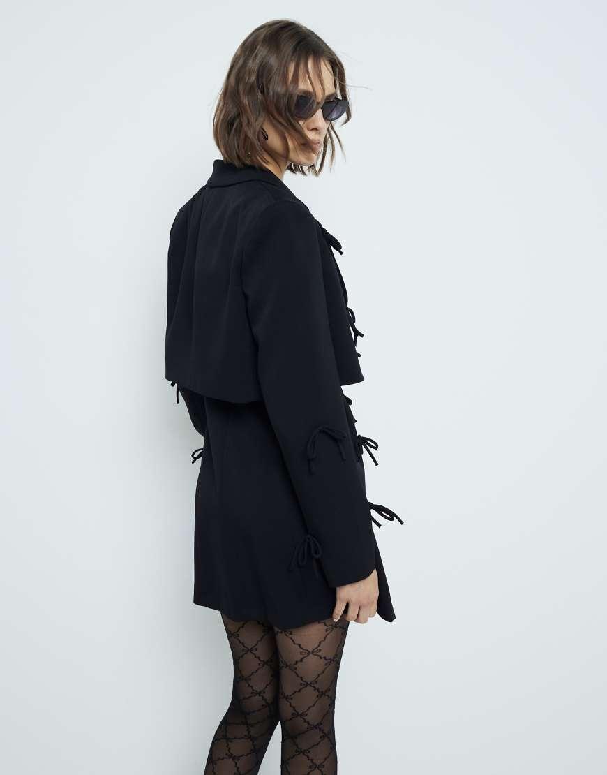 River Island Bow Cropped Blazer in Blue Lyst UK - Main Image