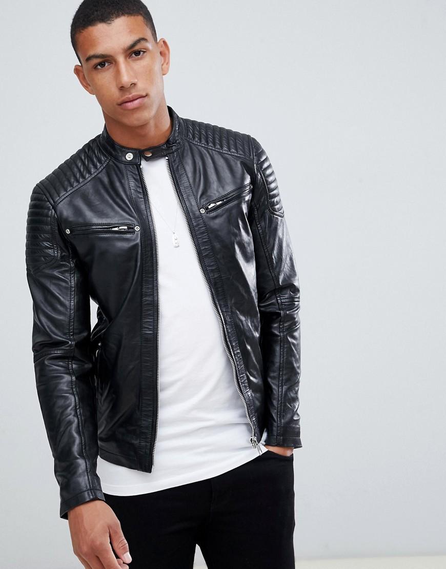Chaqueta biker de cuero de Solid de Cuero de color Negro para hombre | Lyst