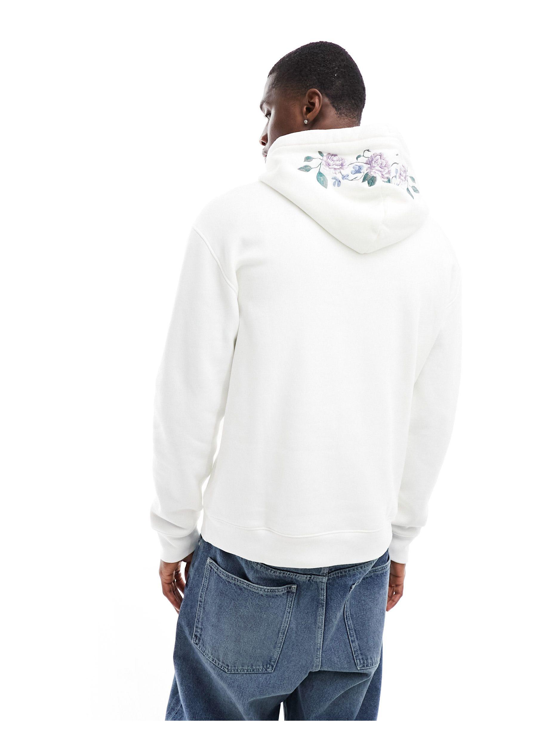 Hollister Relaxed Fit Hoodie With Floral Embroidery Logo in White