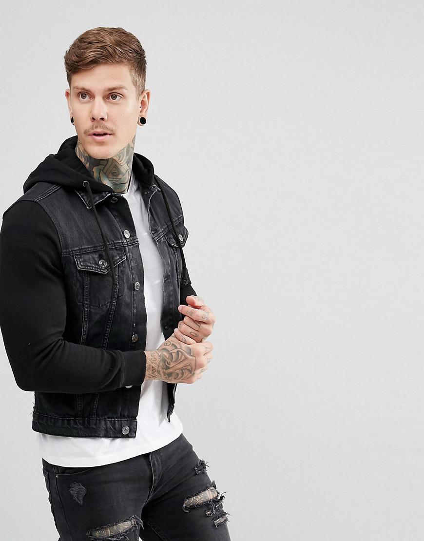 denim jacket with jersey sleeves