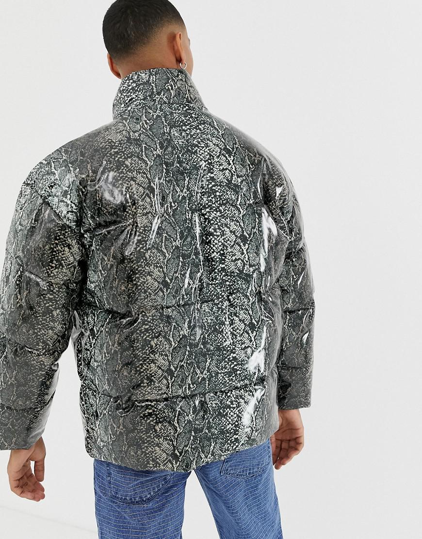 ASOS Snake Print Puffer Jacket In Grey 