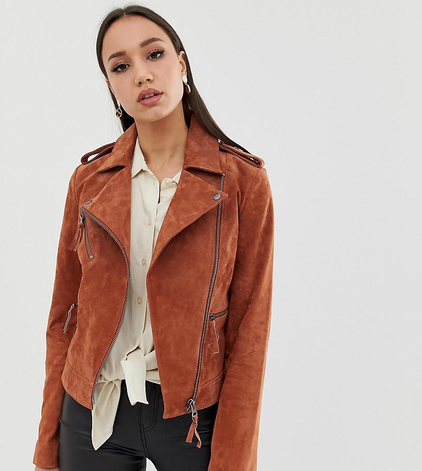 ASOS Asos Design Tall Suede Biker Jacket in Brown Save 20 Lyst