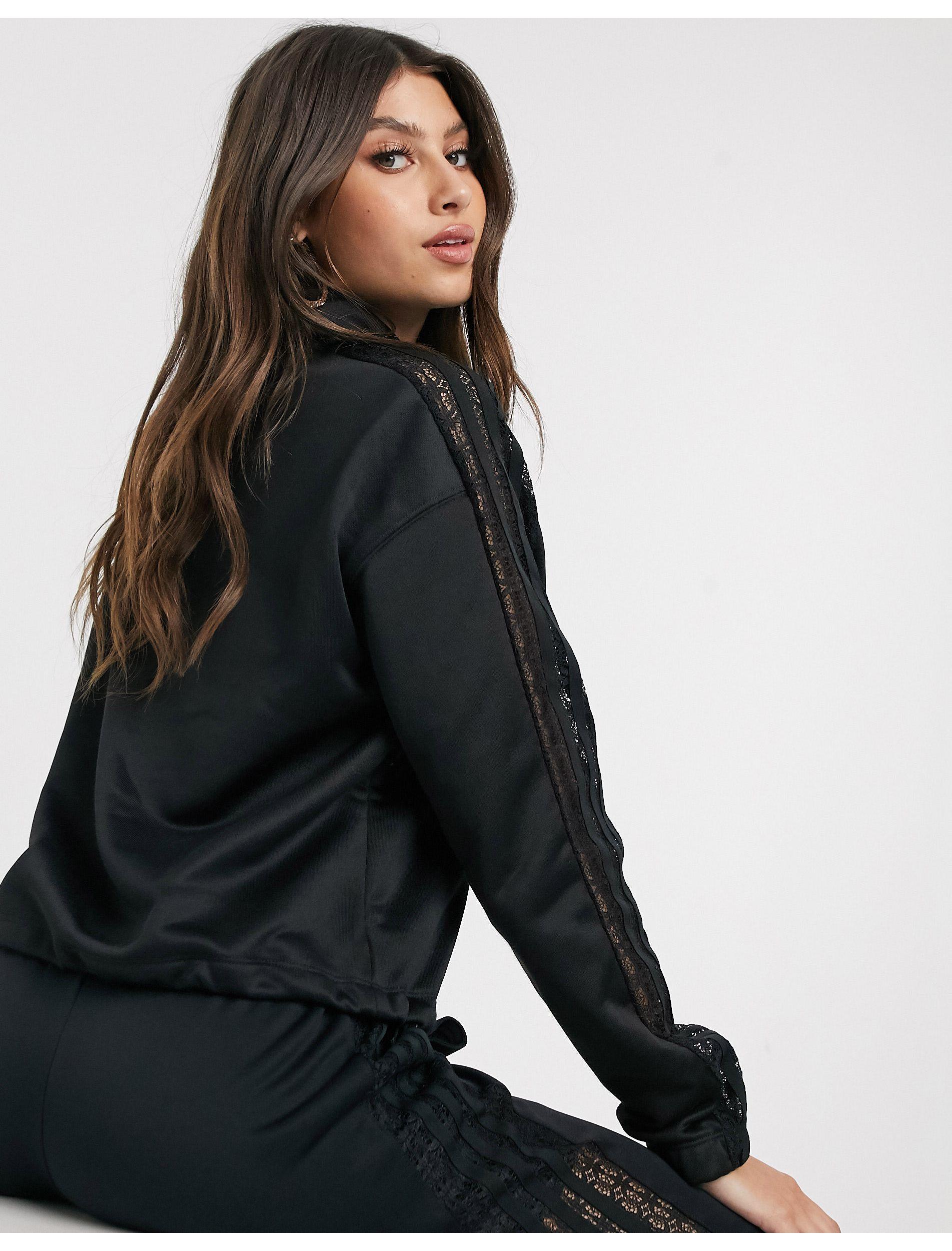 adidas Originals Bellista Lace Insert Track Jacket in Black | Lyst Australia