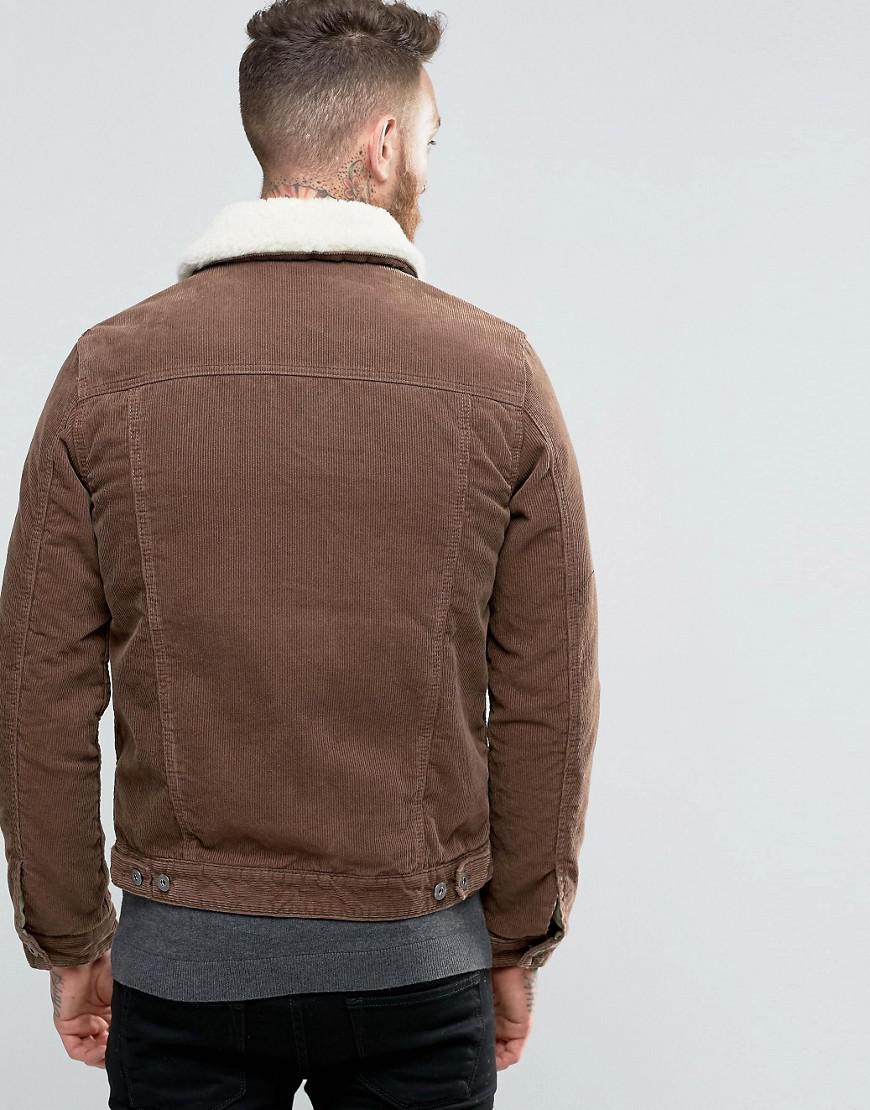 ASOS Corduroy Cord Western Jacket With Borg Collar In Brown for Men - Lyst