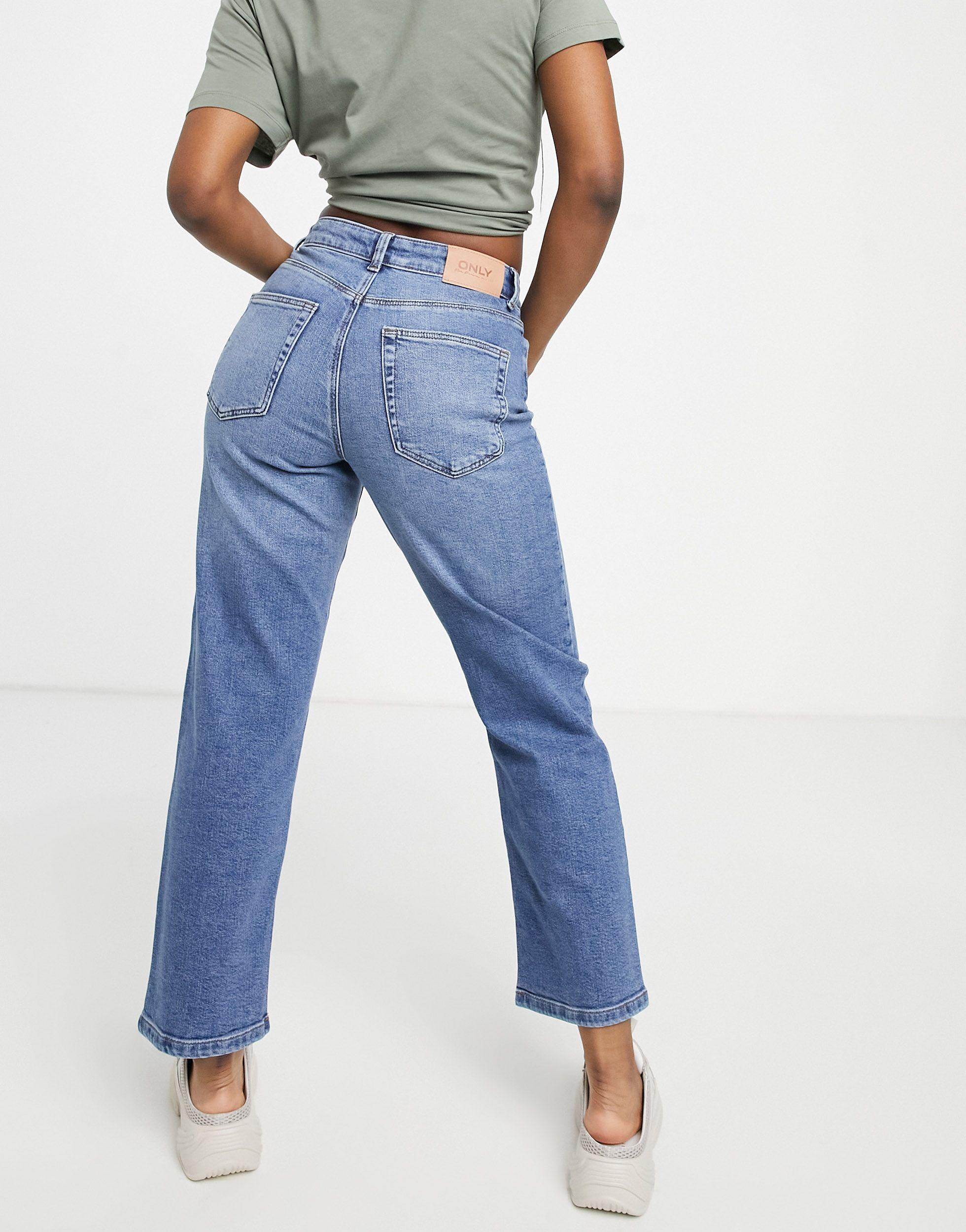 ONLY Megan Wide Straight Leg Jeans in Blue | Lyst