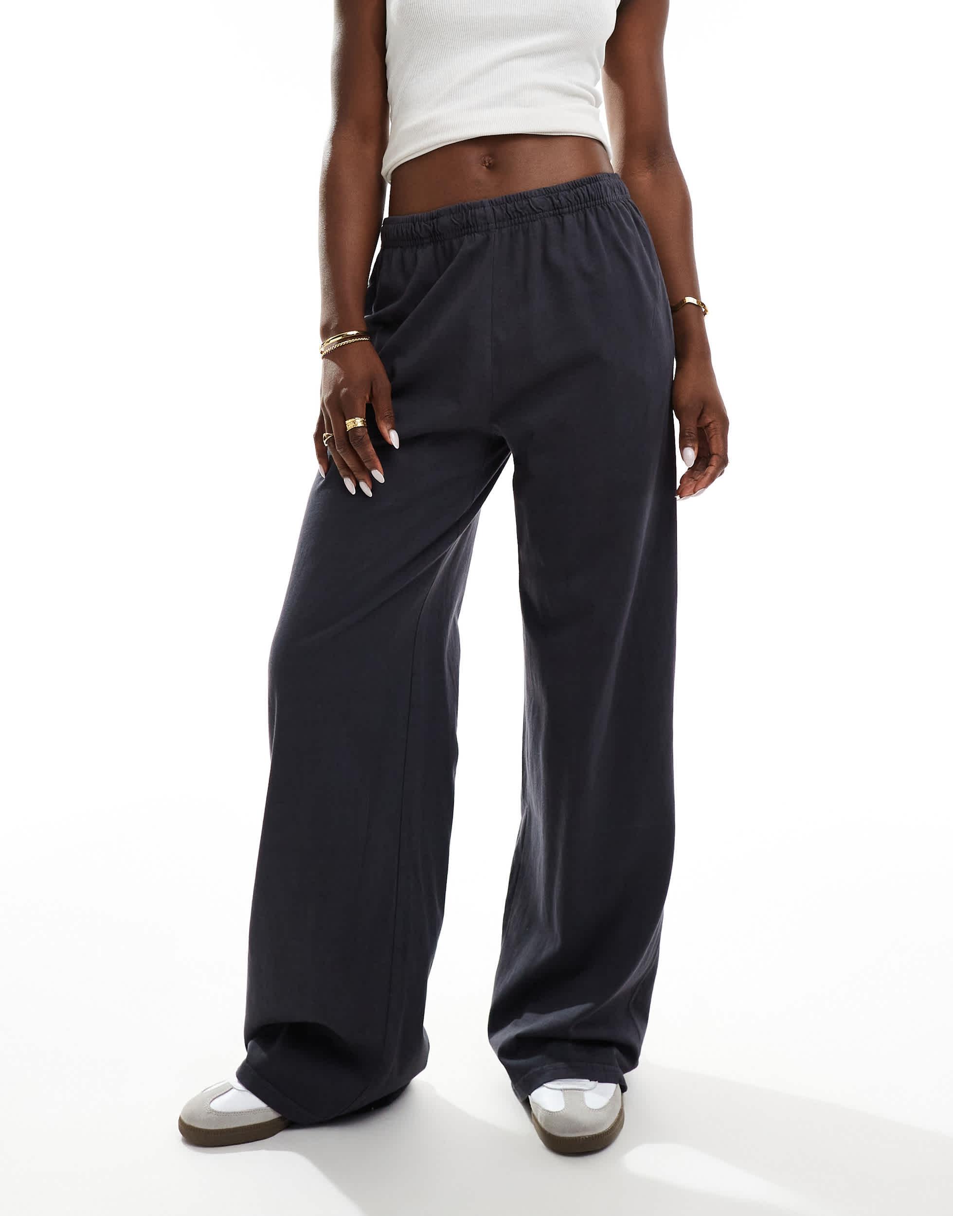 Bershka Pull On Wide Leg Joggers in Black Lyst