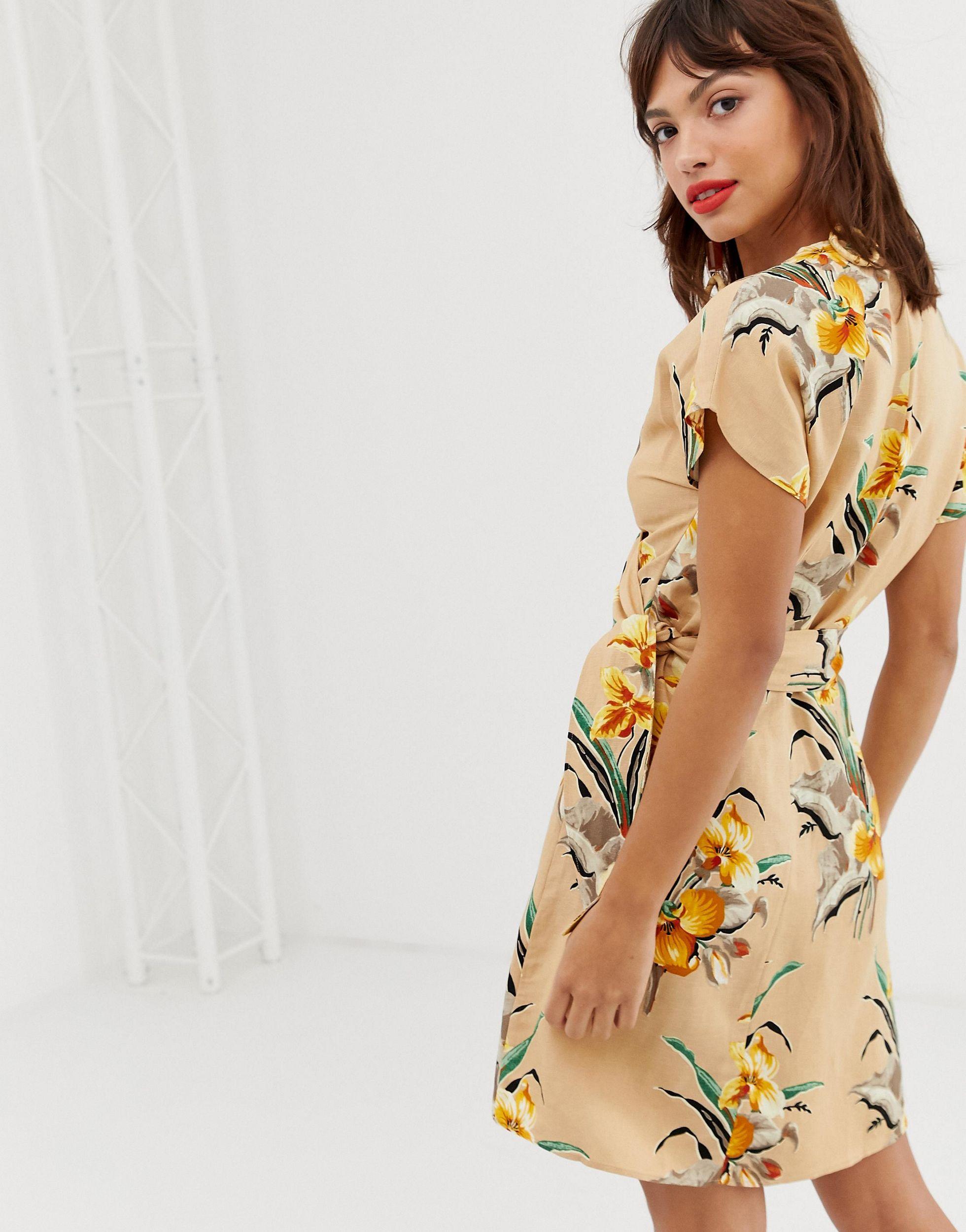 linen wrap mini dress