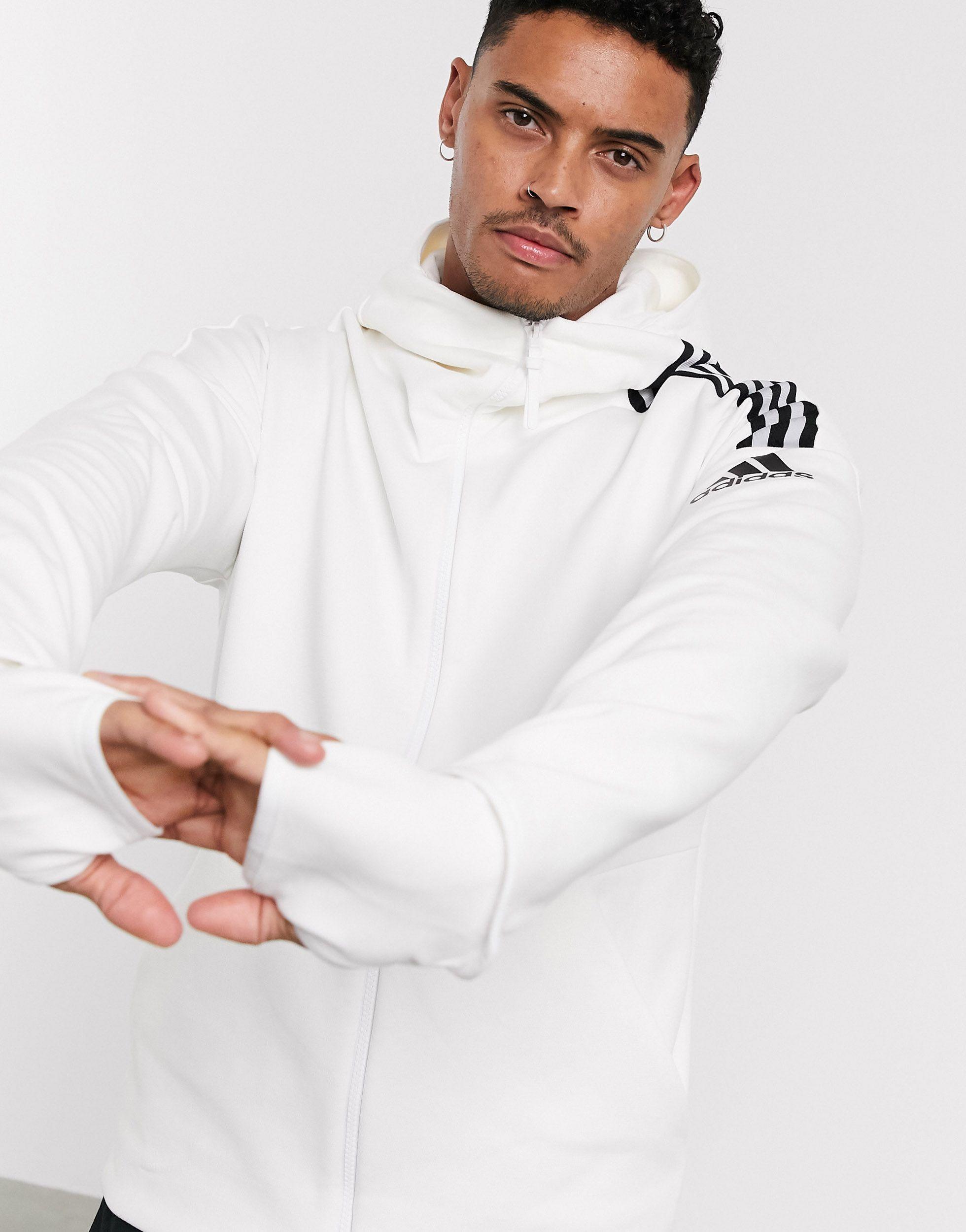 adidas Originals Cotton Adidas Zne 3 Stripe Zip Thru Hoodie in White for  Men - Lyst