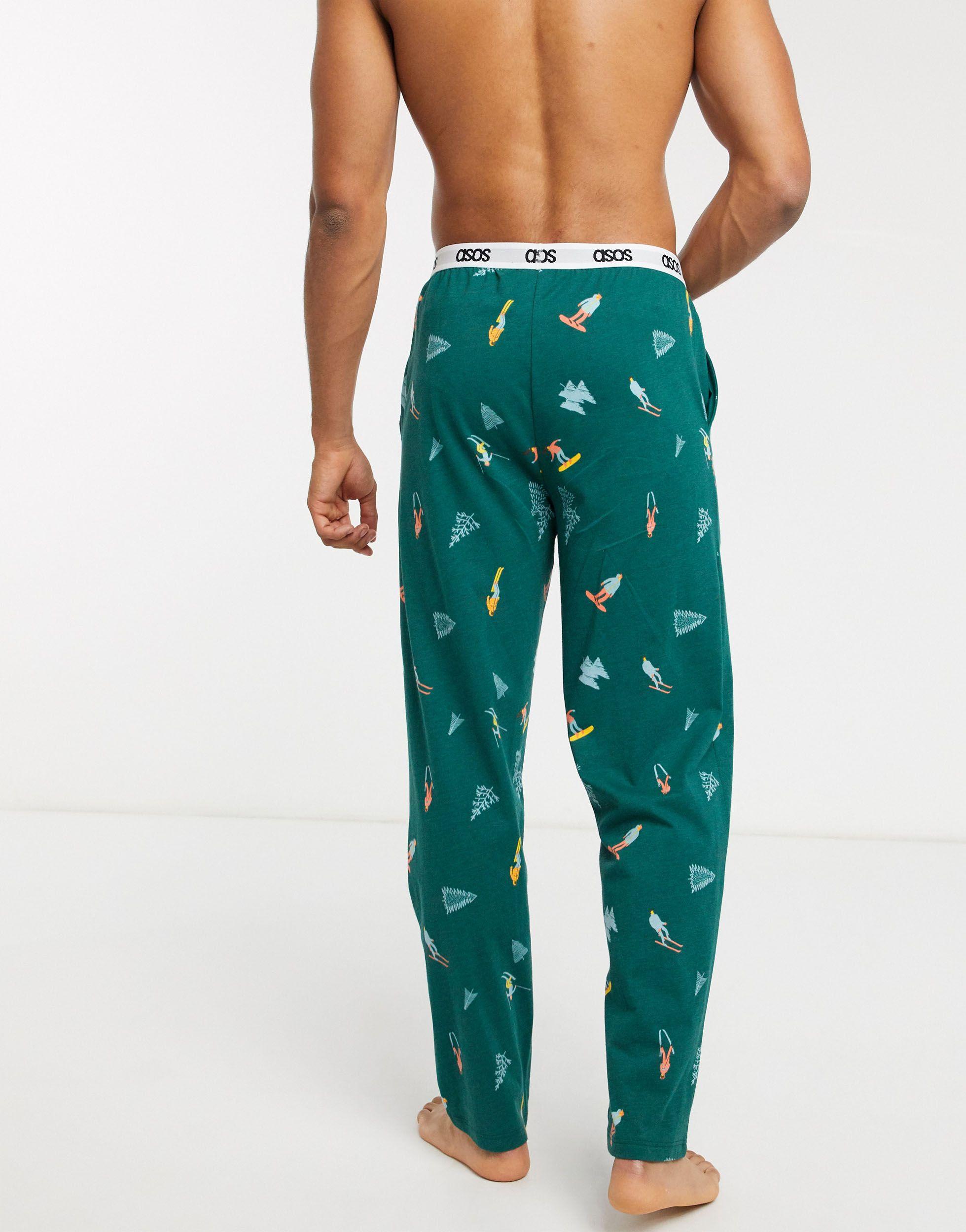 ASOS Cotton Christmas Lounge Pyjama Bottoms With Traditional Ski Scene-green for Men - Lyst