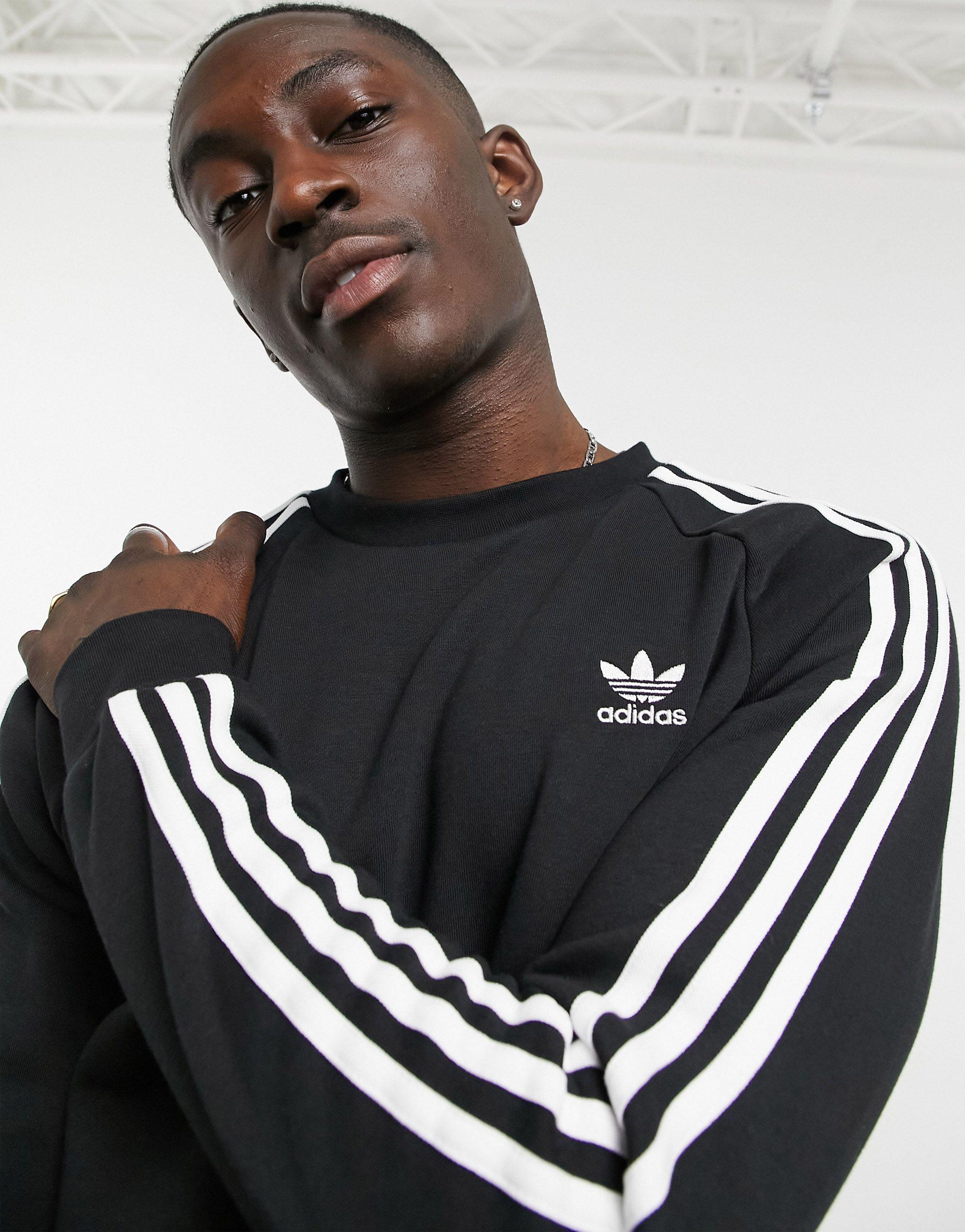 adidas Originals Cotton Adicolor Three Stripe Sweatshirt in Black for Men -  Save 46% | Lyst Australia
