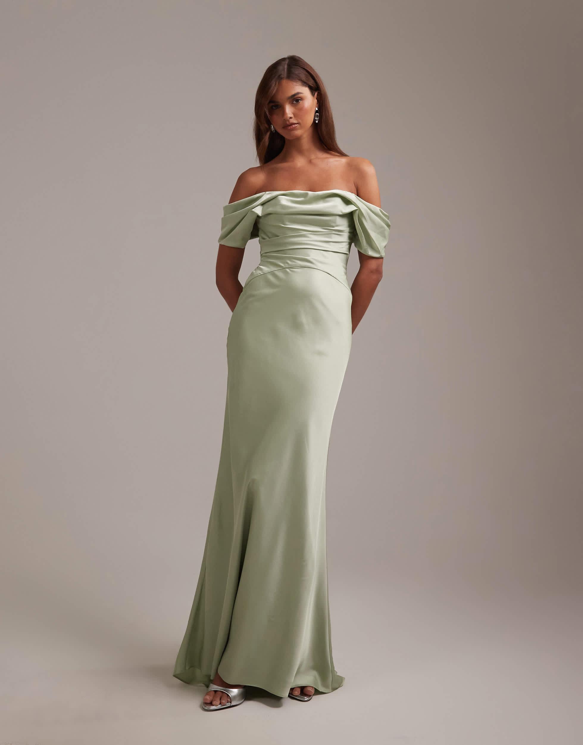 dark green bridesmaid dress Zapakasa Women Dark Green Off the Shoulder Velvet Mermaid Long Bridesmaid  Dress Long Sleeves Wedding Guest Dress with Slit main image 0