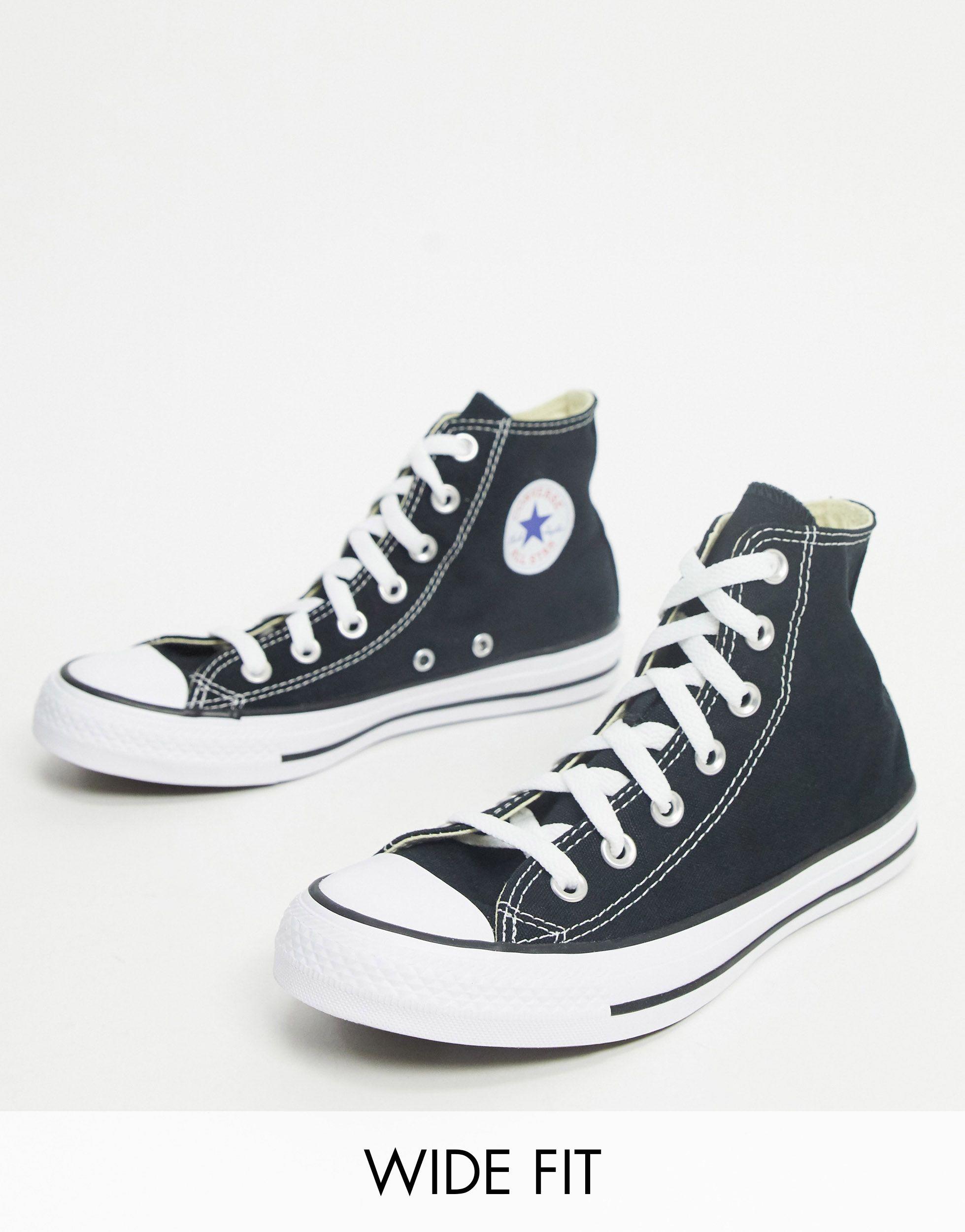 Converse Wide Fit Chuck Taylor All Star Hi Trainers in Black | Lyst UK