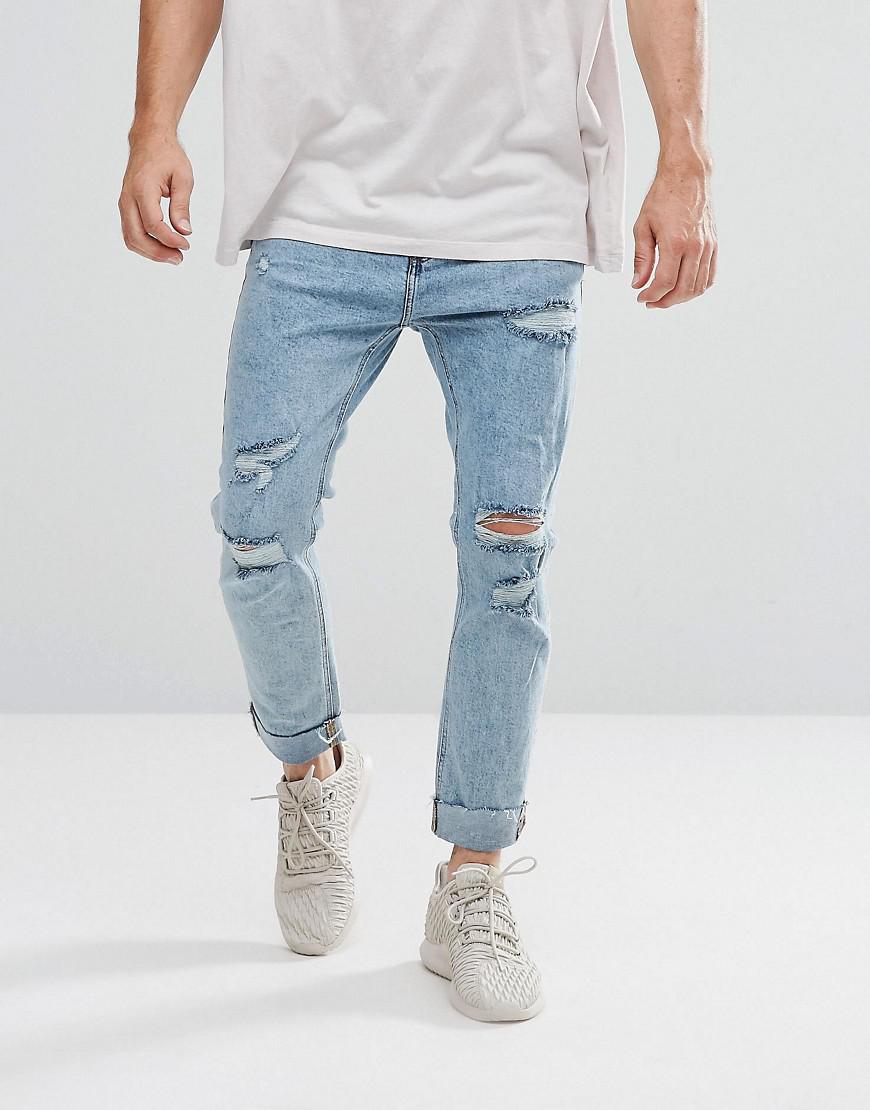 Lyst - Bershka Skinny Jeans With Extreme Rips In Light Wash in Blue for Men