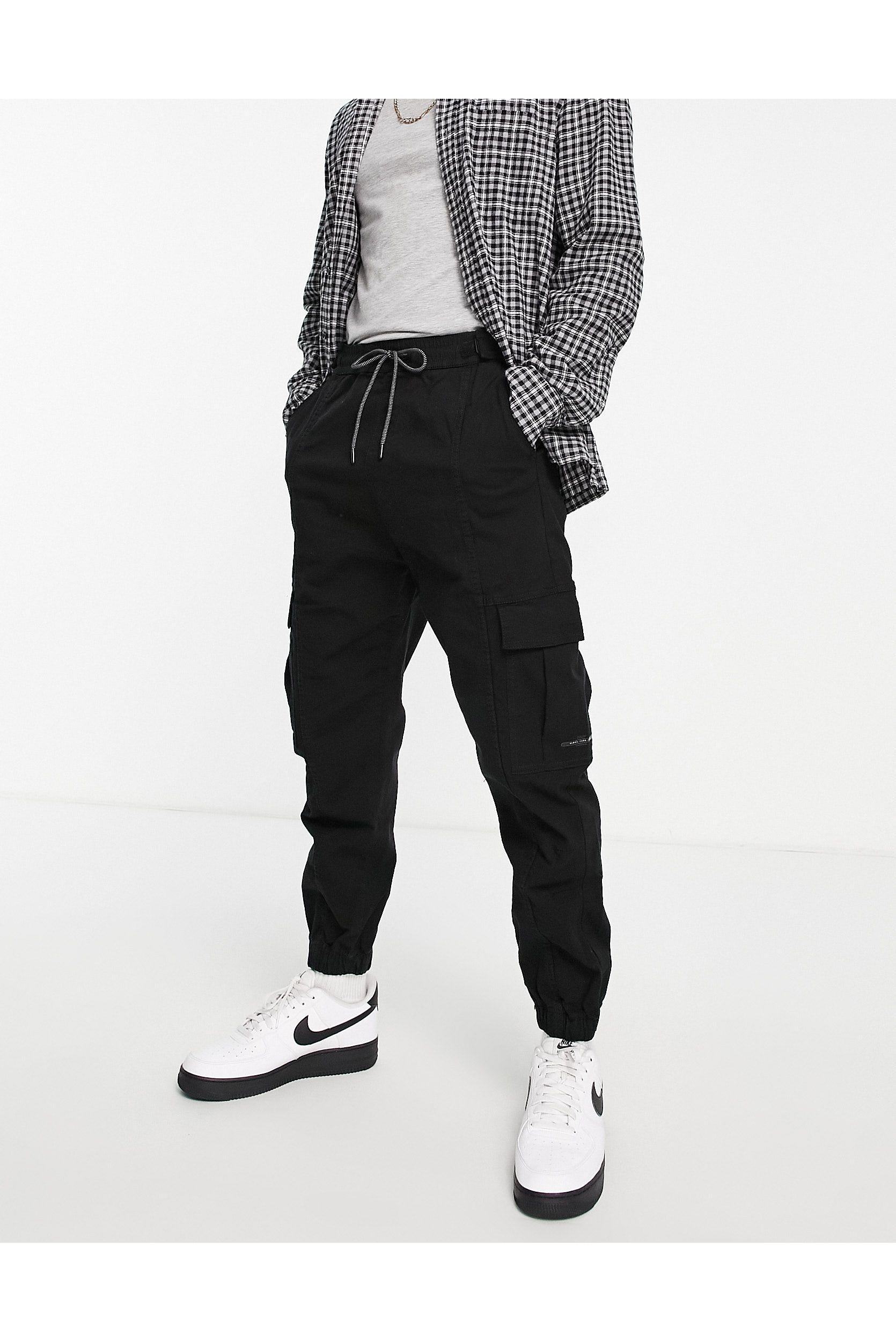 Bershka belted utility cheap trouser in black