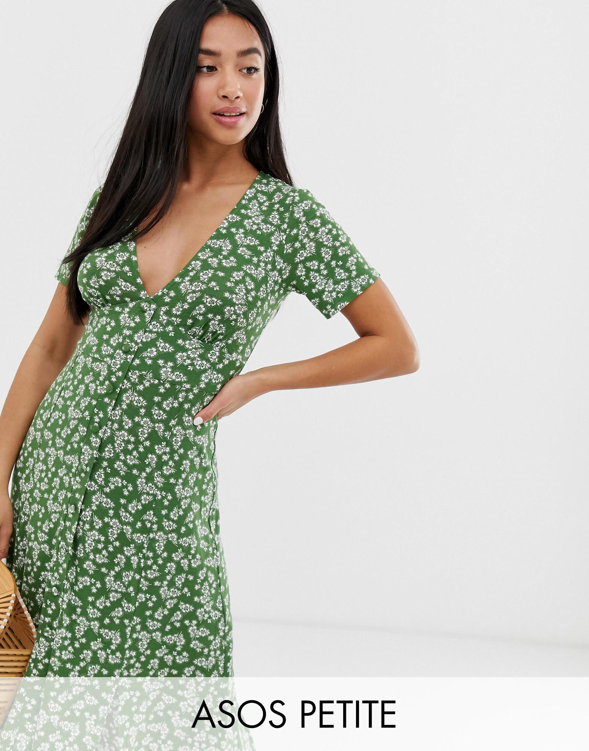 ASOS DESIGN Petite - Robe longue boutonnée à petites fleurs avec fentes  ASOS en coloris Vert | Lyst