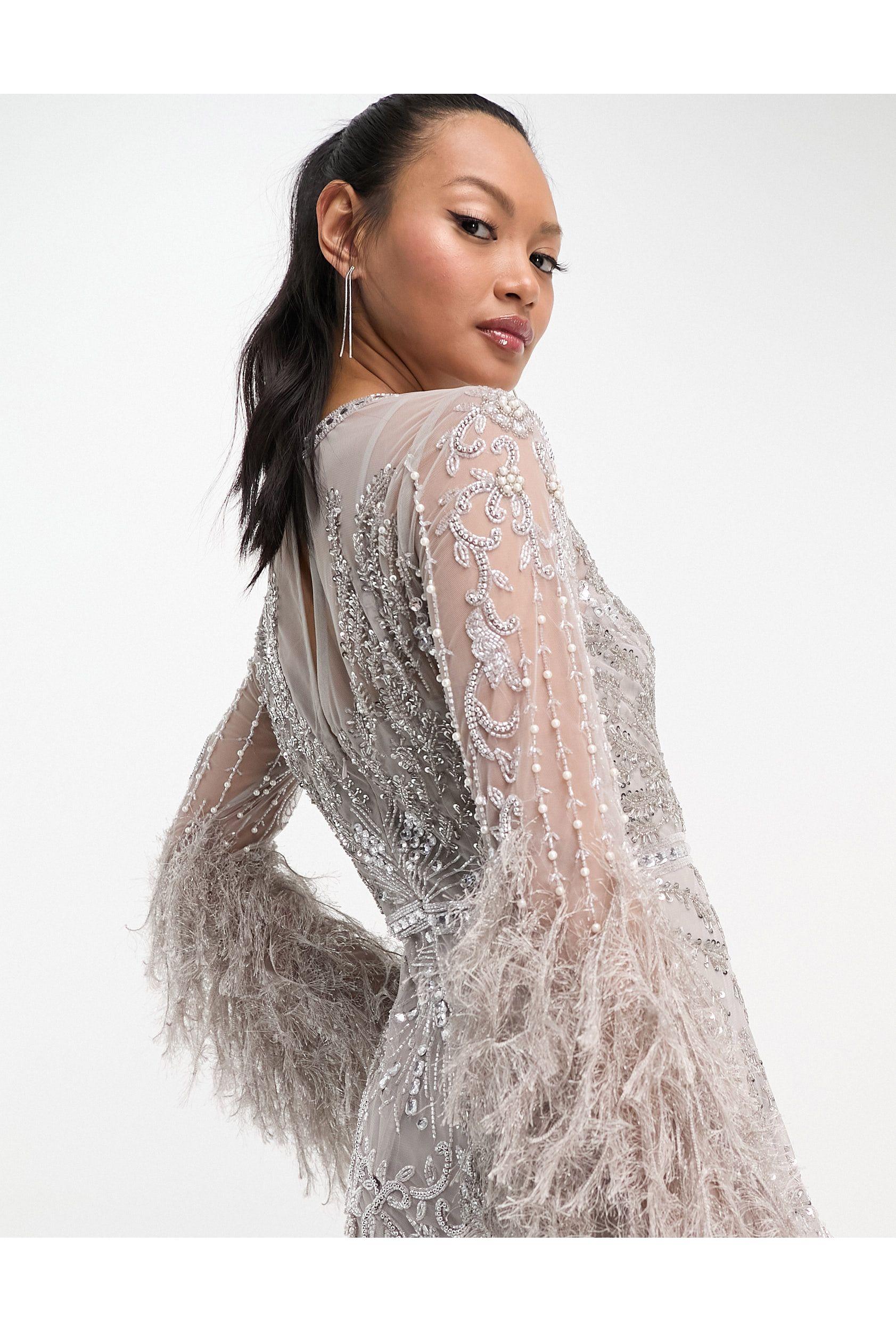 Asos Long Sleeve Sequin Fringe Dress ASOS Pearl And Sequin Long
