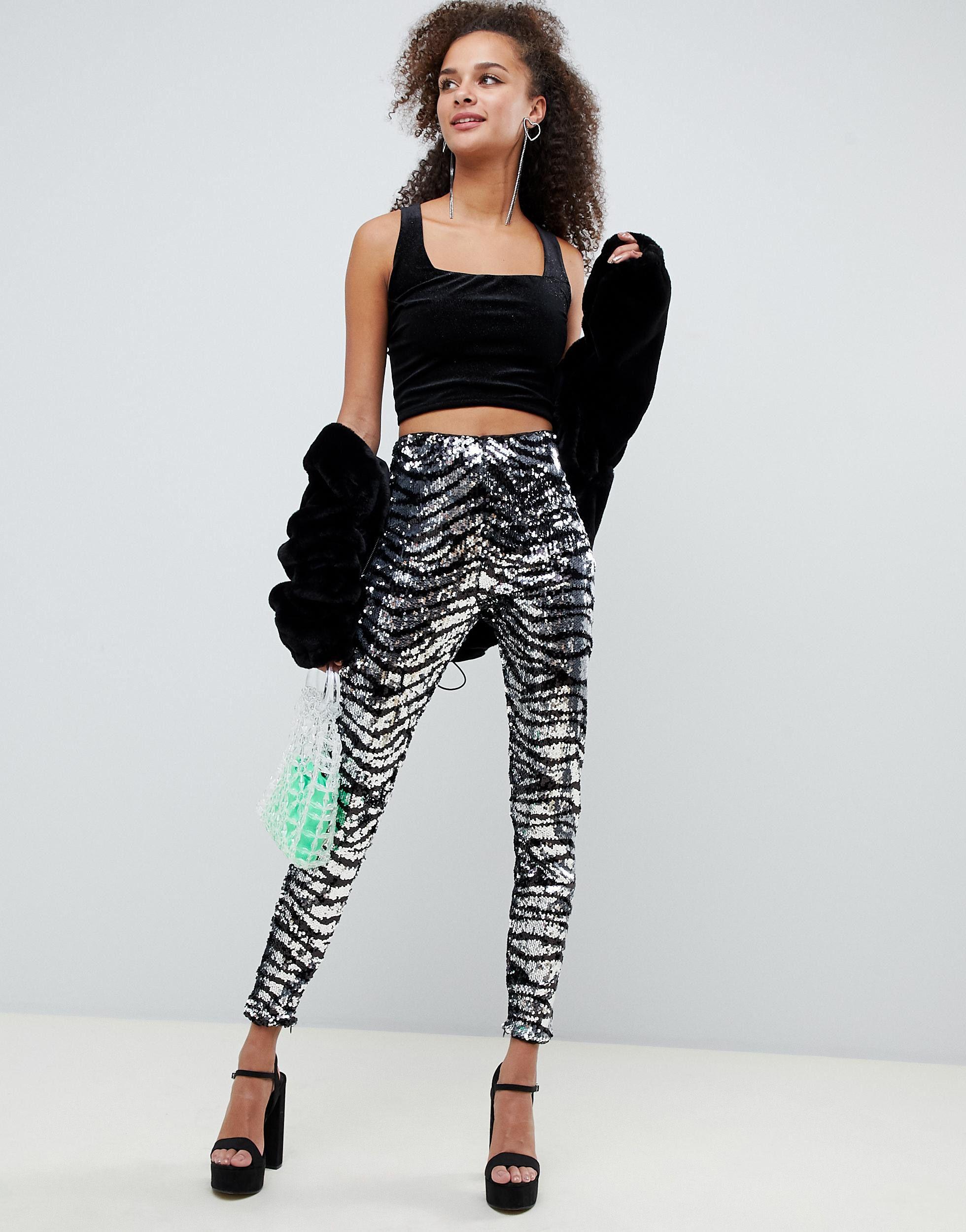 Leggings tigrati con paillettesBershka in Denim di colore Metallizzato |  Lyst