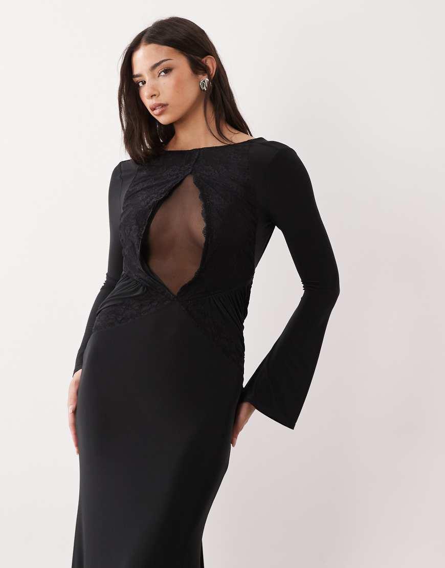 chinese dress ladies Lola May open back midi dress with textured floral lace in black  ASOS  Sample Sale