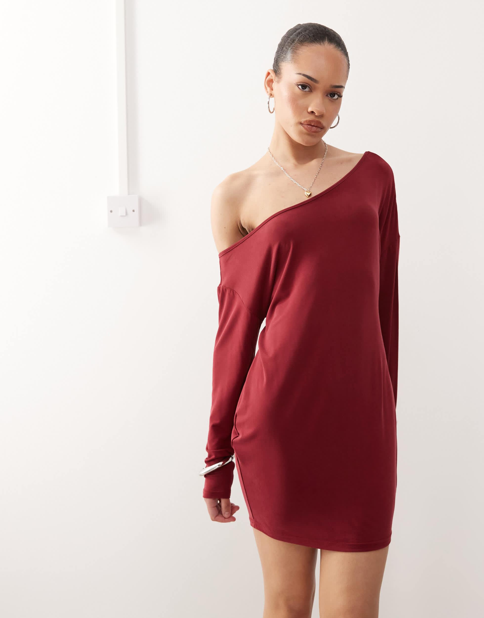 shelisa slouchy mini dress in black Shelisa Slouchy Mini Dress in Black , One Shoulder , Long Sleeve