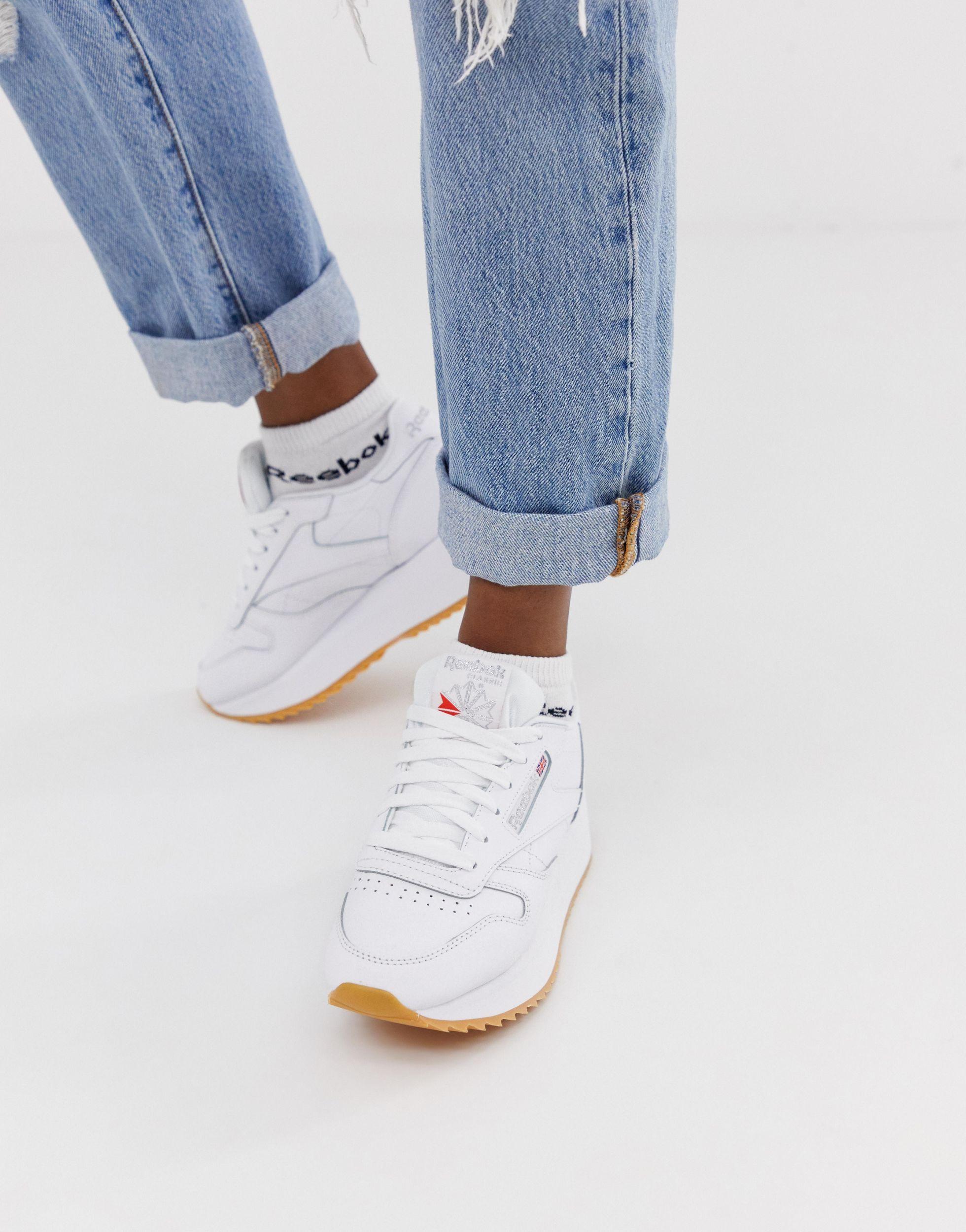 Reebok Leather Double Trainers in White | Lyst UK
