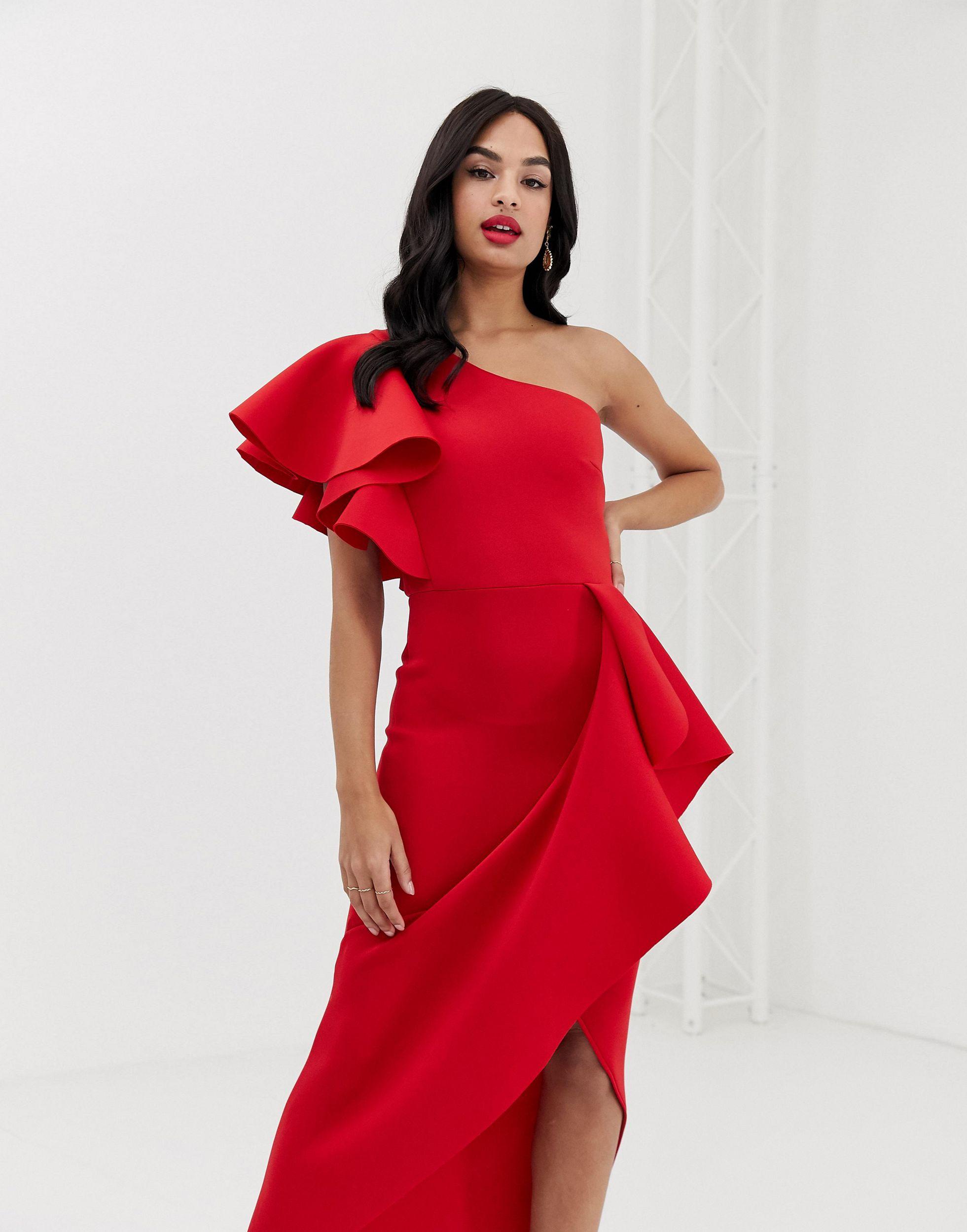 True Violet Exclusive One Shoulder Frill Wrap Dress In Red Discount, SAVE  52%.