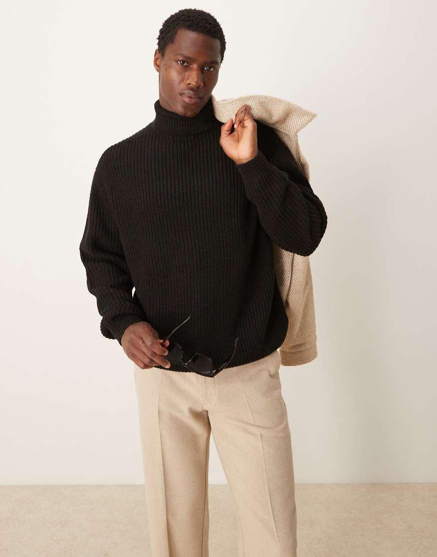 Oversized black roll neck jumper hotsell