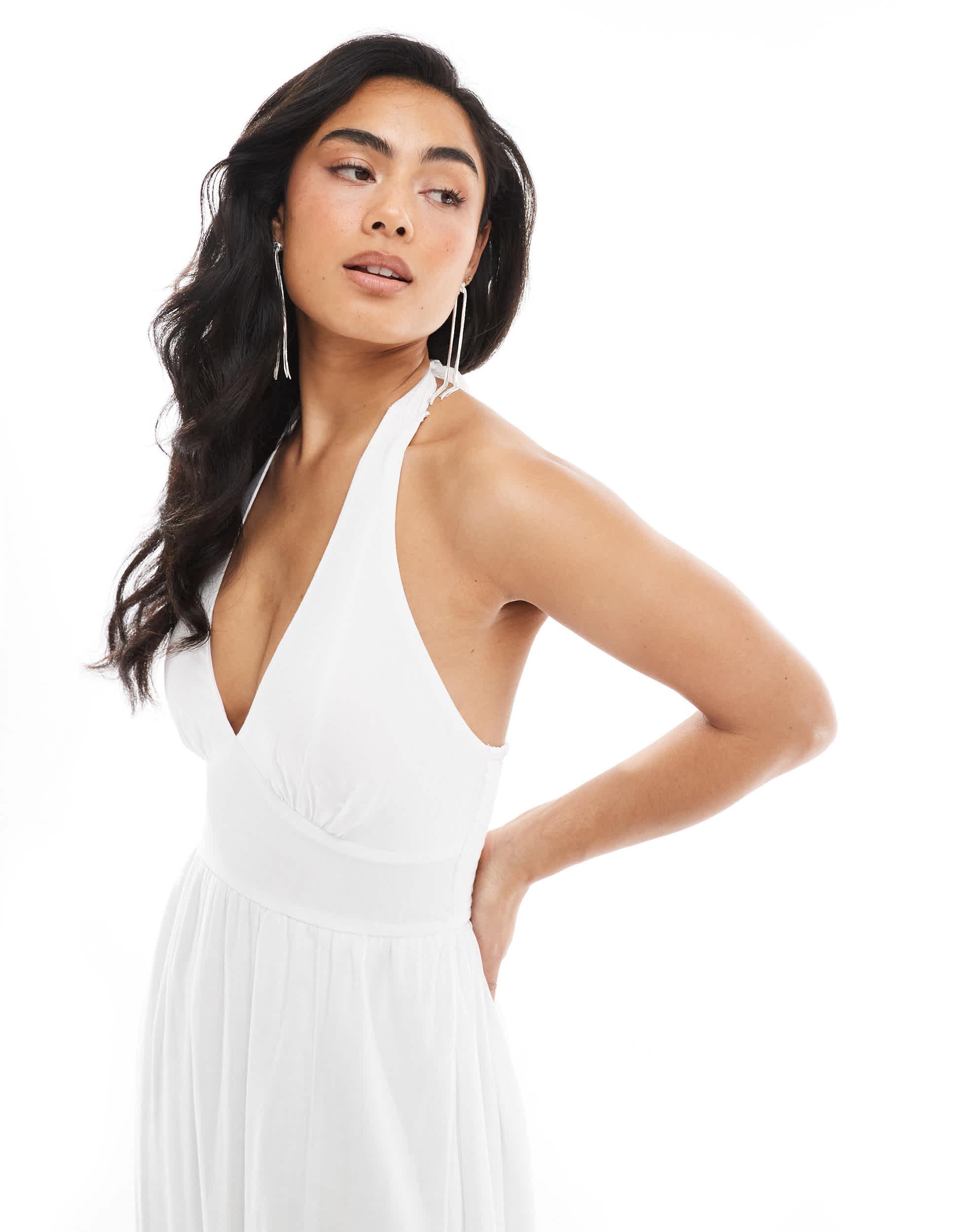 Hollister Halterneck Maxi Dress With A Slit in White | Lyst Hollister Halterneck Maxi Dress With A Slit in White | Lyst