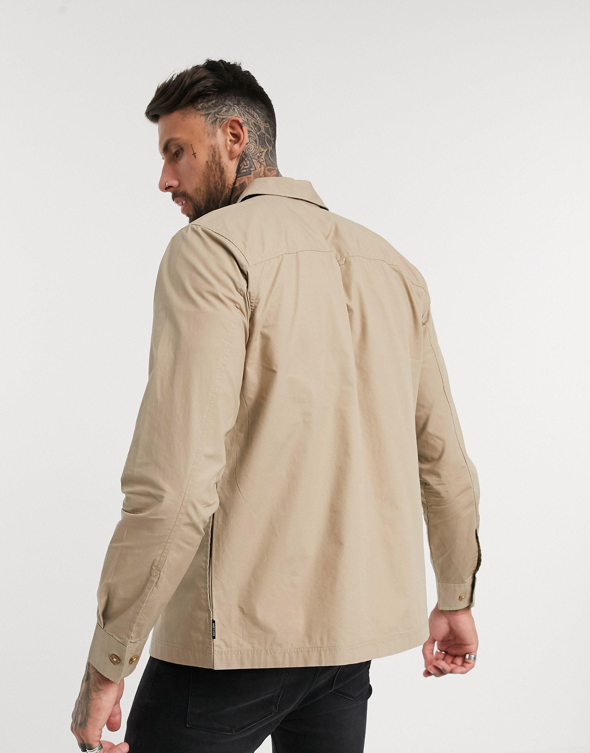 Only & sons utility overshirt in beige cheap