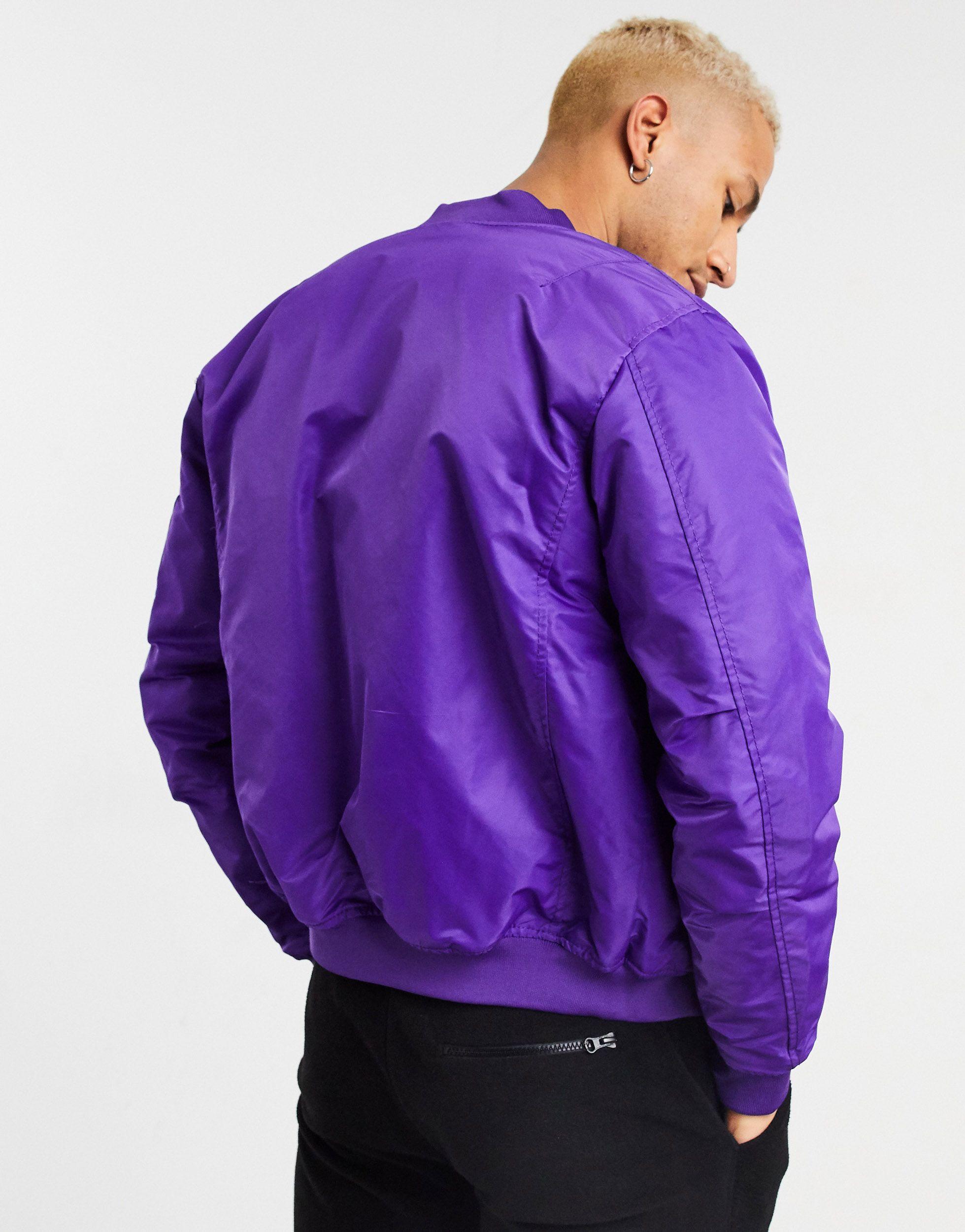 Pull&Bear Padded Bomber Jacket in Purple for Men | Lyst