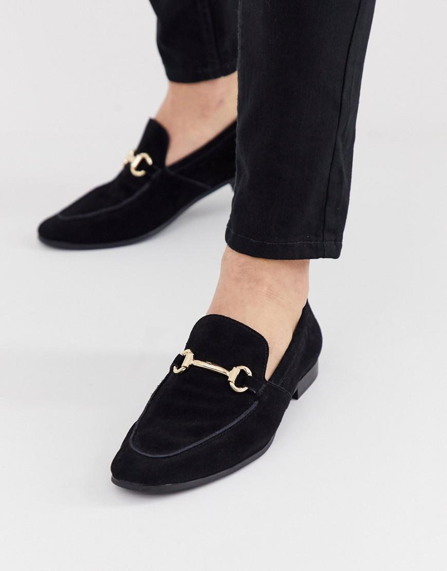 Mens Office Lion Chain Loafers Black Suede Formal Shoes