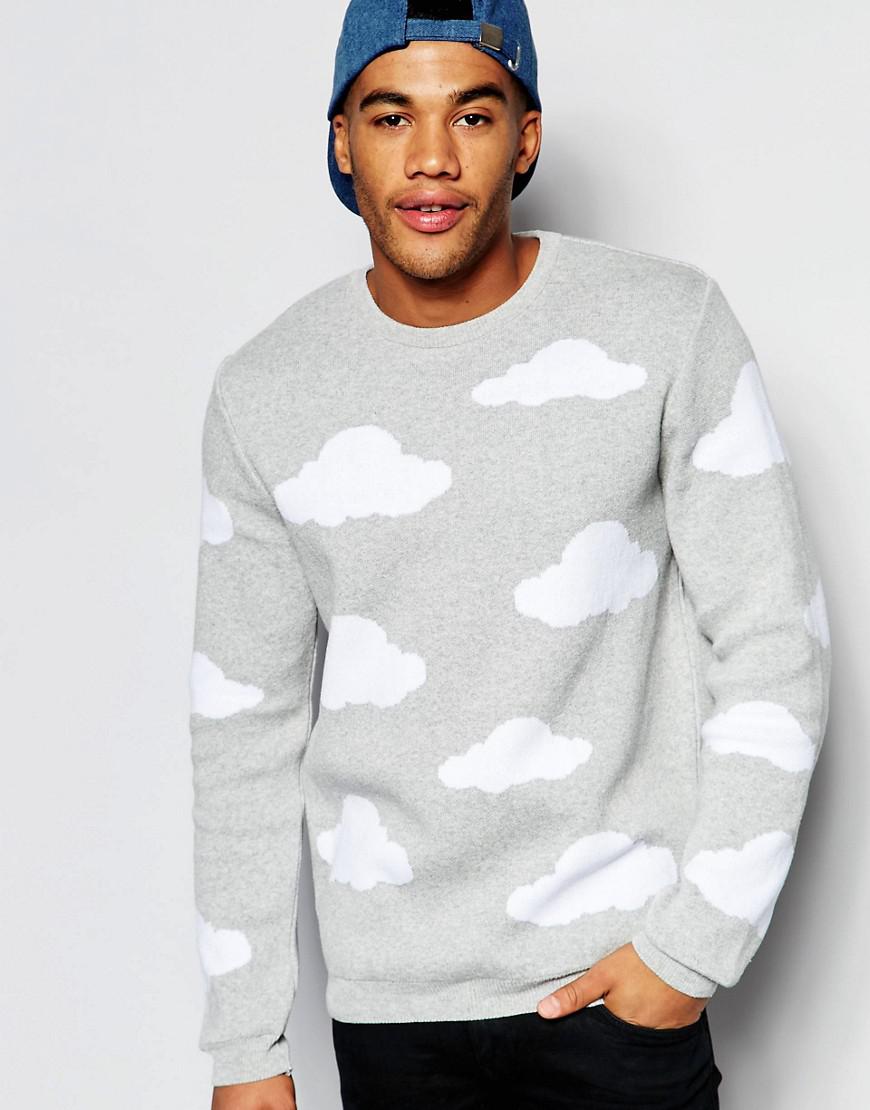 ASOS Sweater With Clouds Design in Gray for Men | Lyst