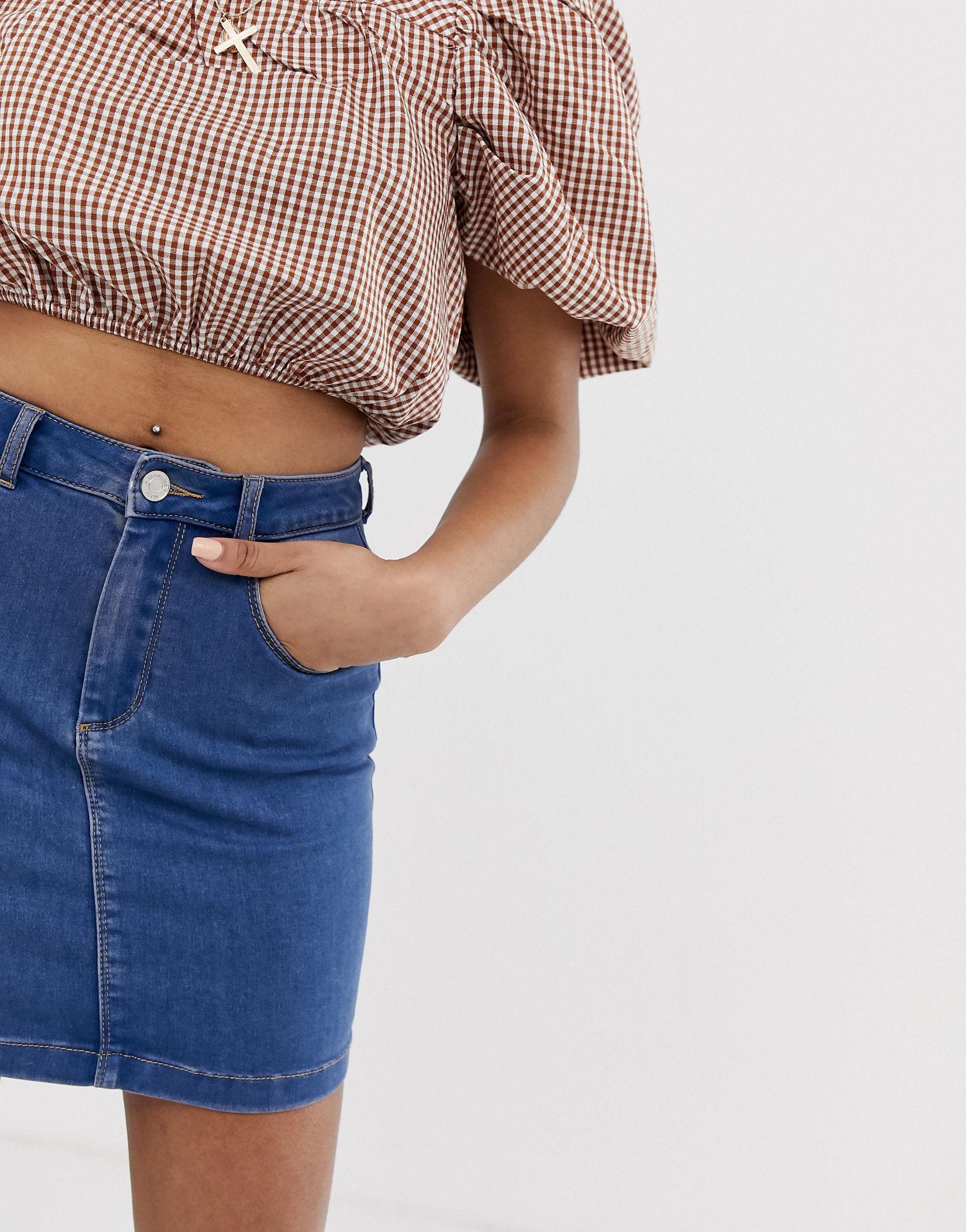 blue super stretch denim mini skirt