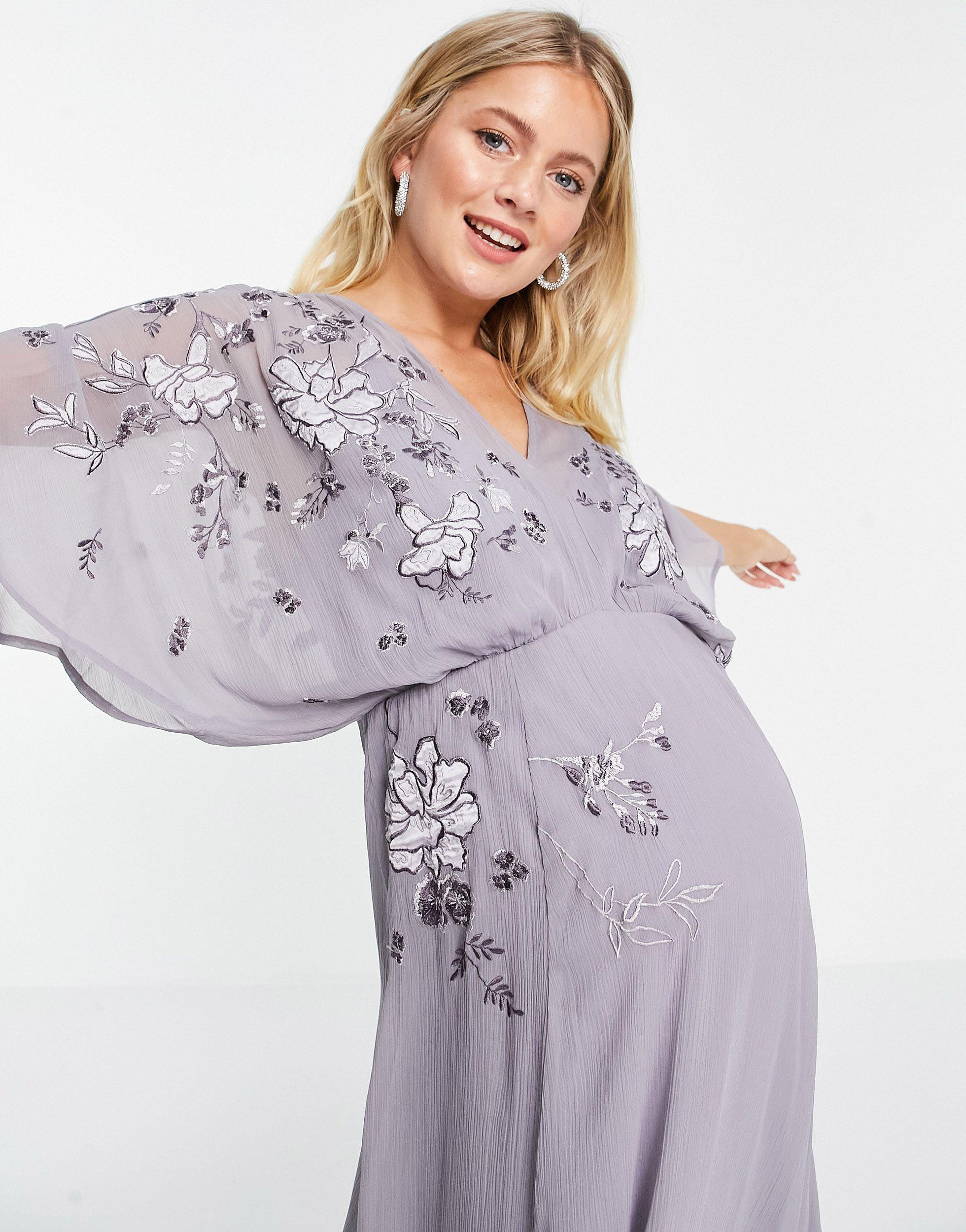 ASOS Asos Design Maternity Blouson Embroidered Maxi Dress With Cape  Back-purple | Lyst
