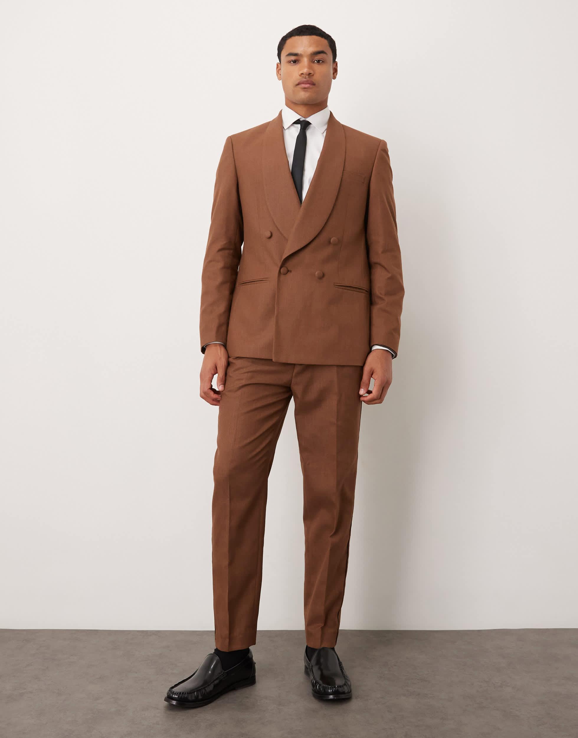 ASOS Cotton Linen Blend Tapered Suit Trousers in Brown for Men | Lyst