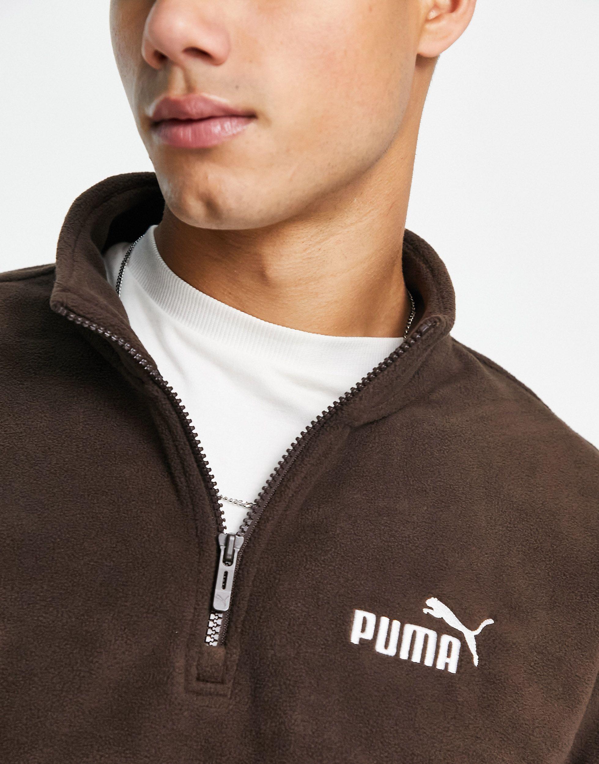 PUMA Essentials 1/4 Zip Fleece in Brown for Men | Lyst