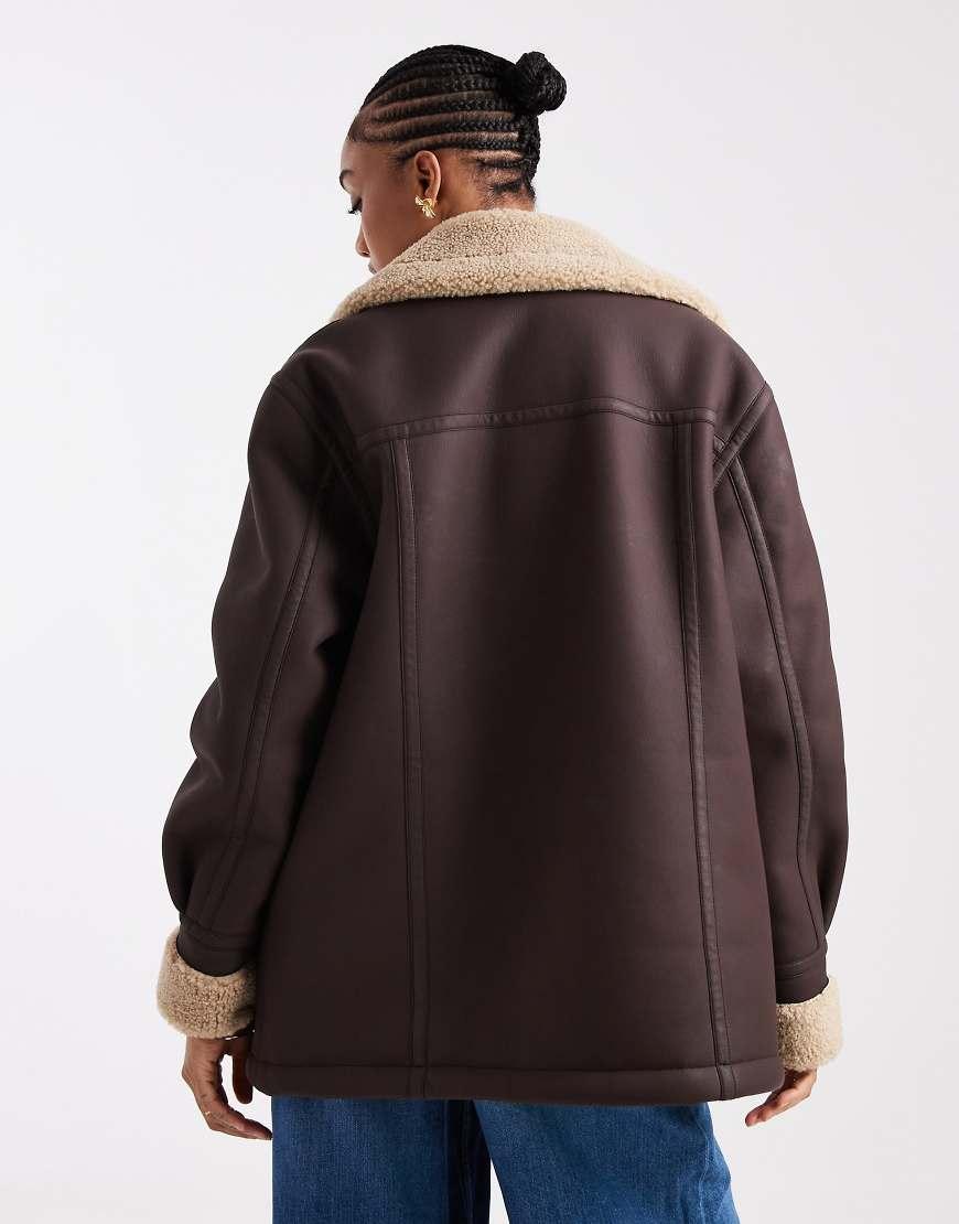 ASOS Asos Design Tall Leather Look Mid Length Bonded Jacket in