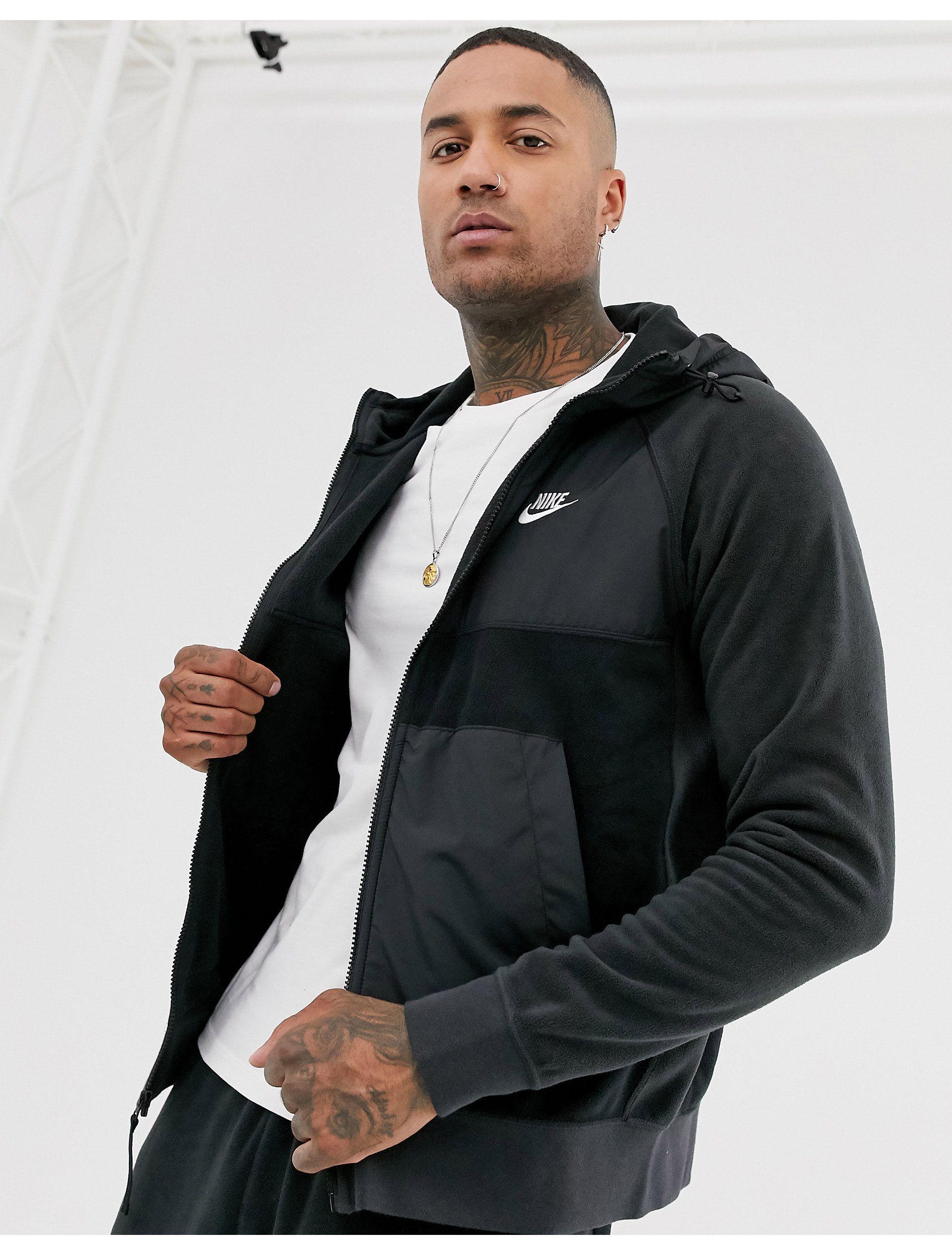 Nike Winter Zip-through Fleece Hoodie With Nylon Panels in Black for Men |  Lyst