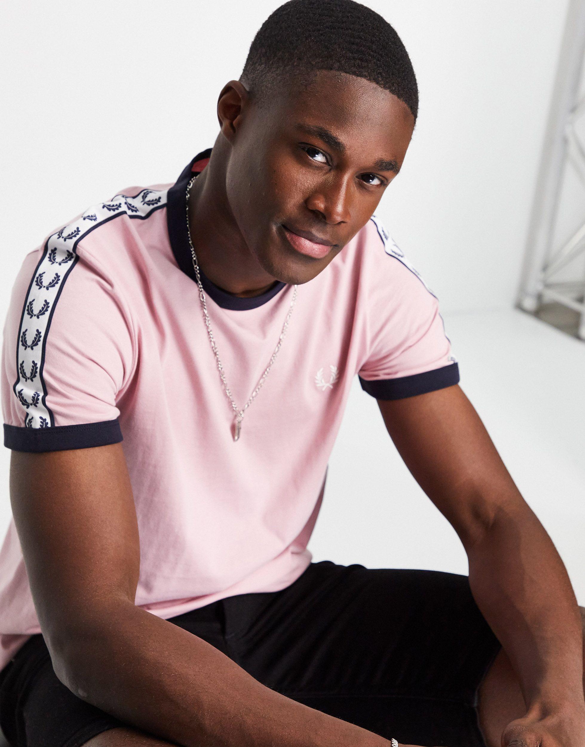 Fred Perry Taped Ringer T-shirt in Pink for Men | Lyst