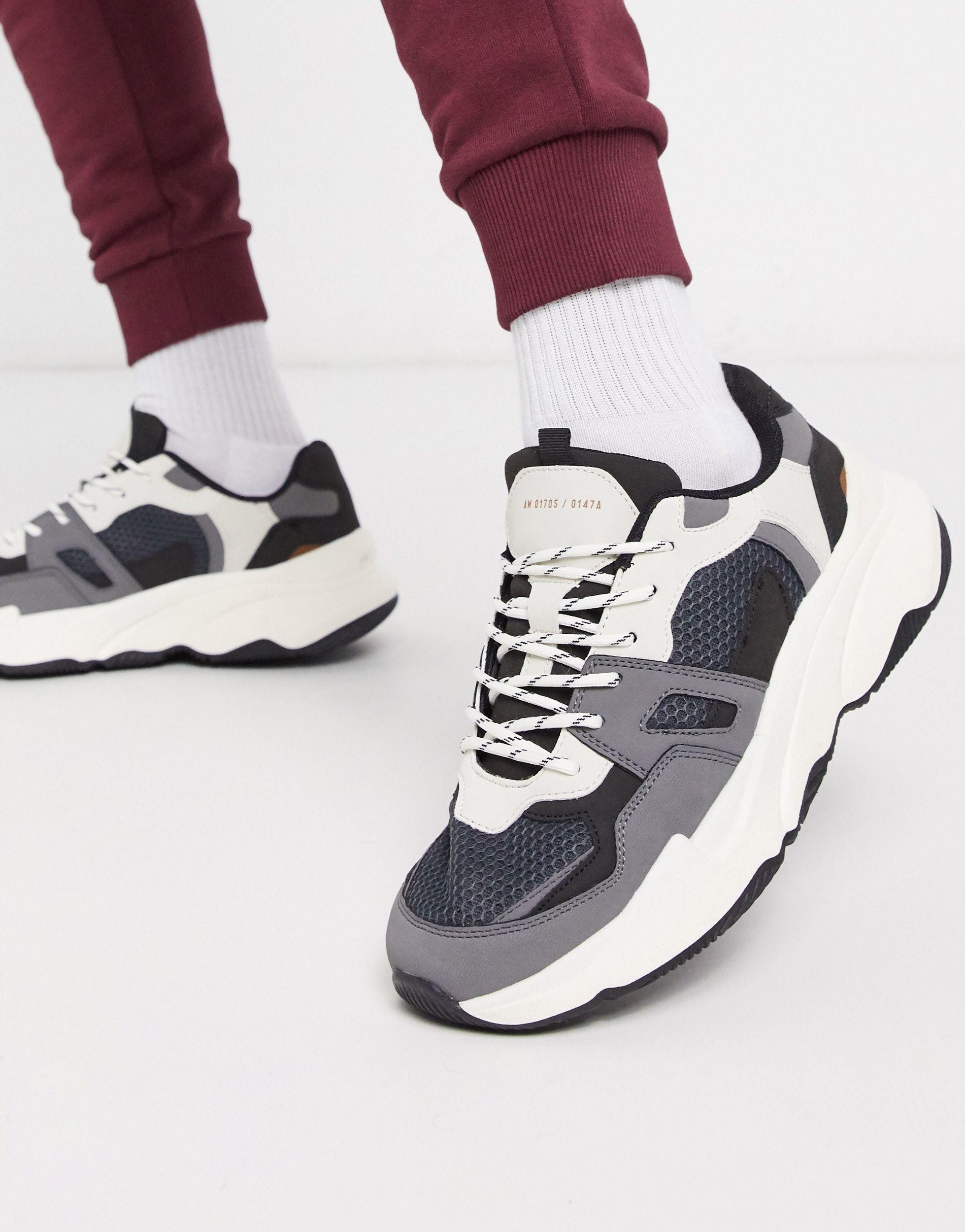 Bershka Chunky Sneakers With Contrast And Grey Panels in White for Men |  Lyst