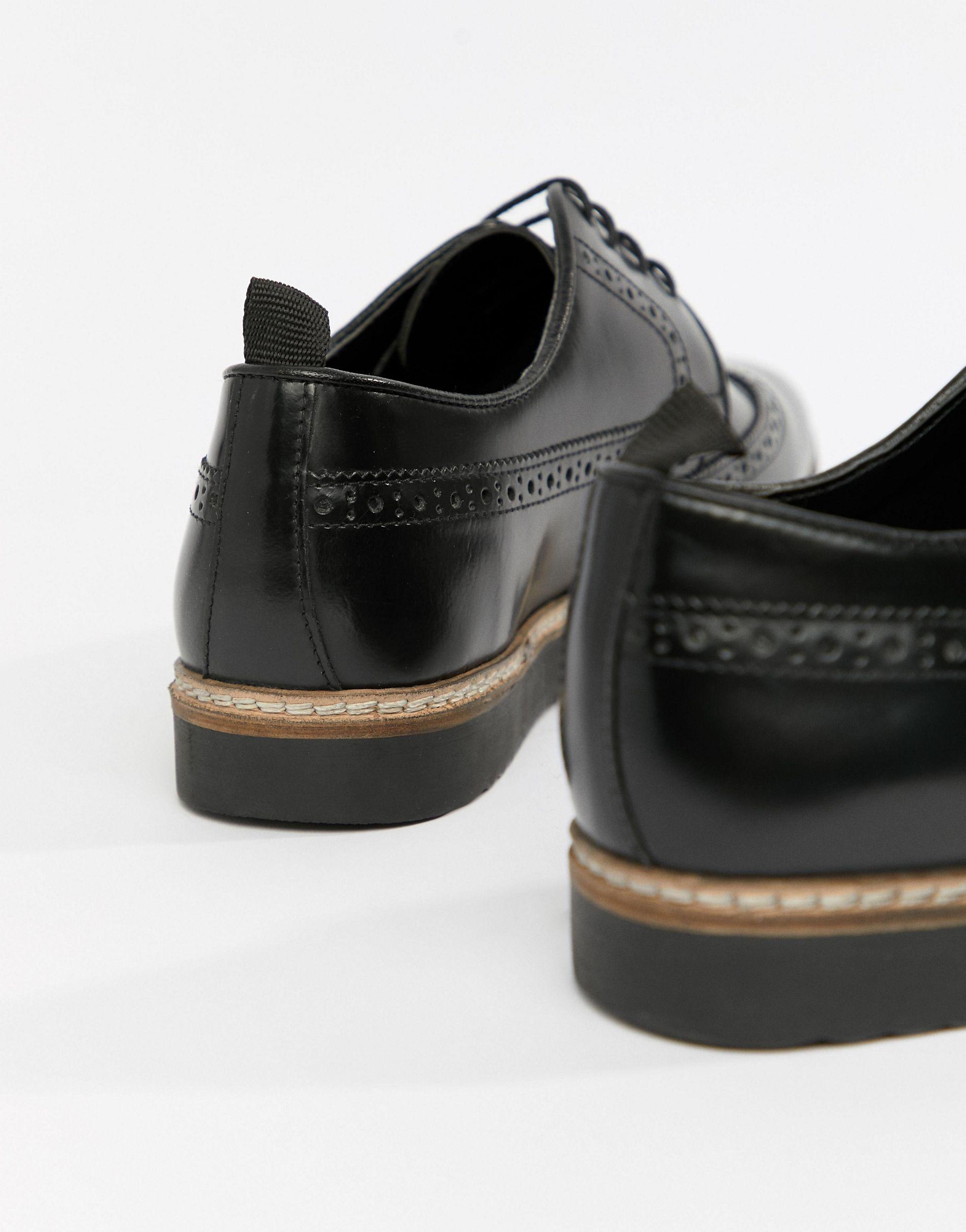 ASOS Leather Brogue Shoes in Black for Men - Lyst