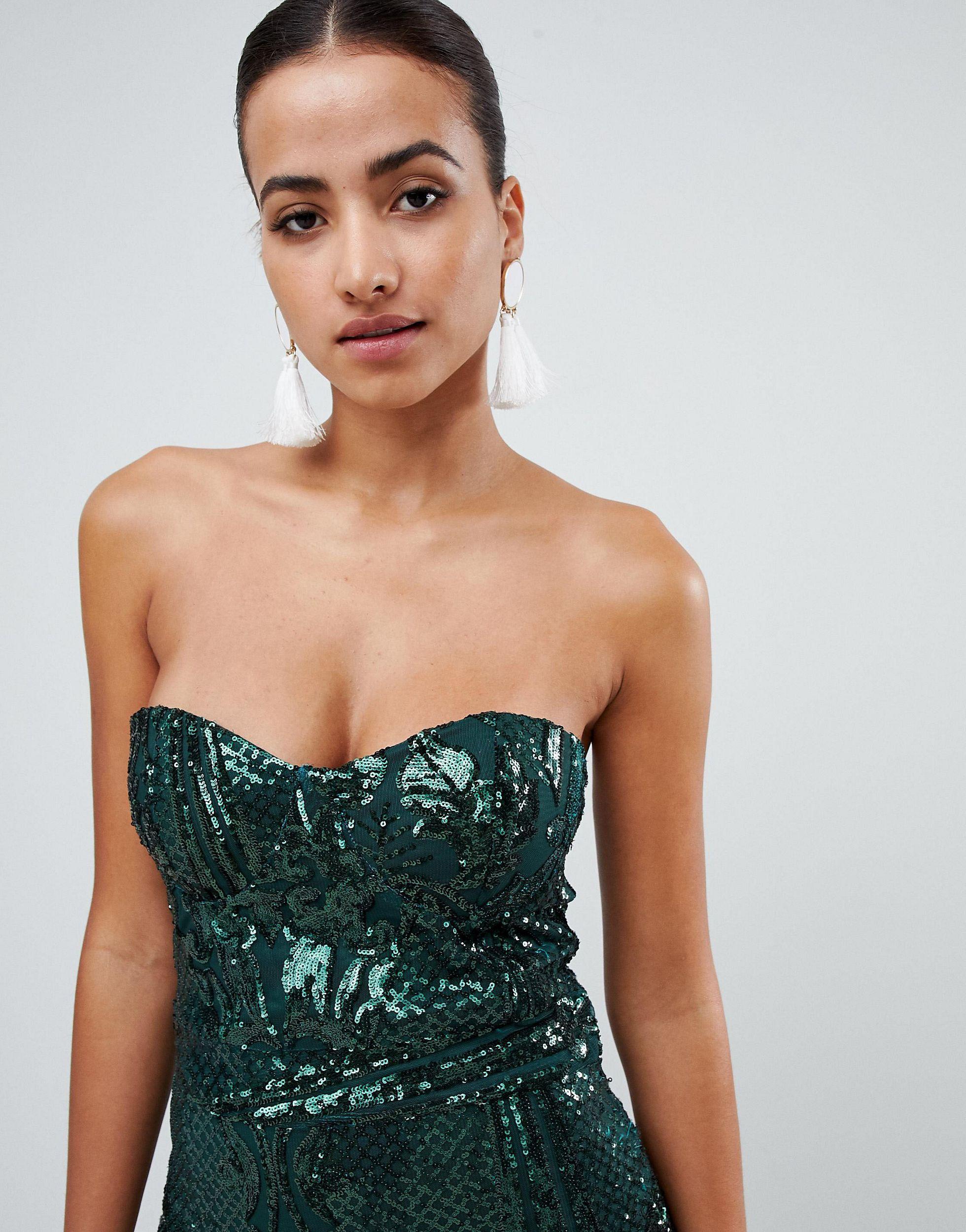 club l embellished sequin strapless fishtail maxi dress