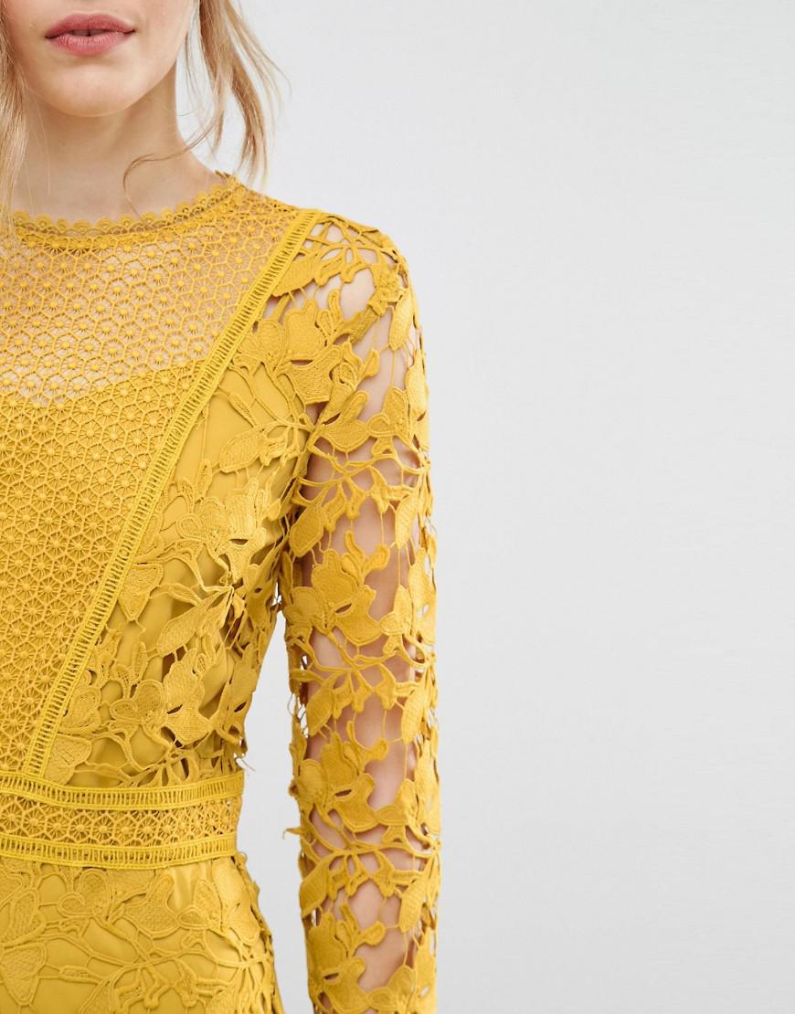 Yellow Lace Dress With Sleeves