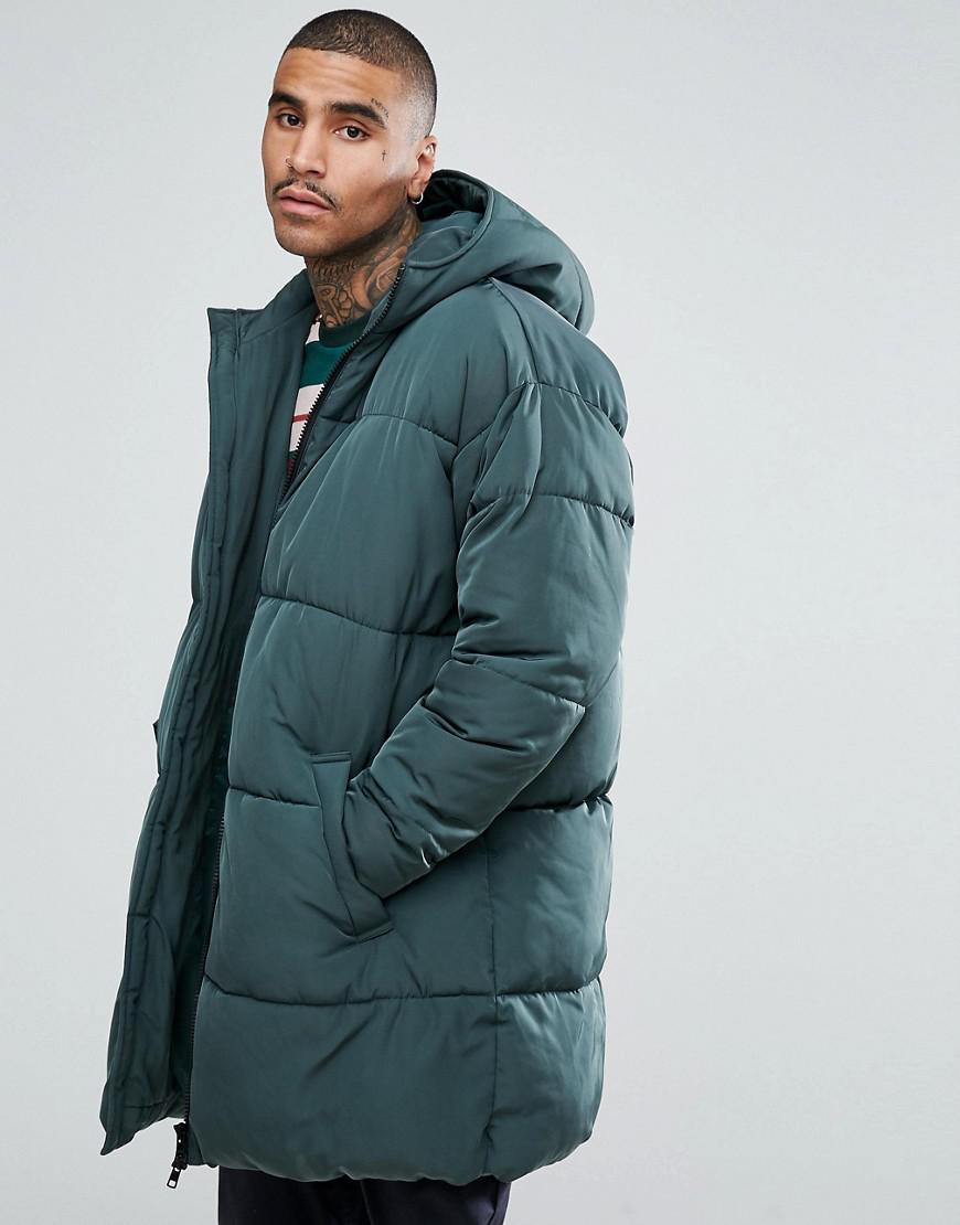 Oversized Puffer Jacket With Hood In Green Oversized Puffer Jacket With Hood In Green