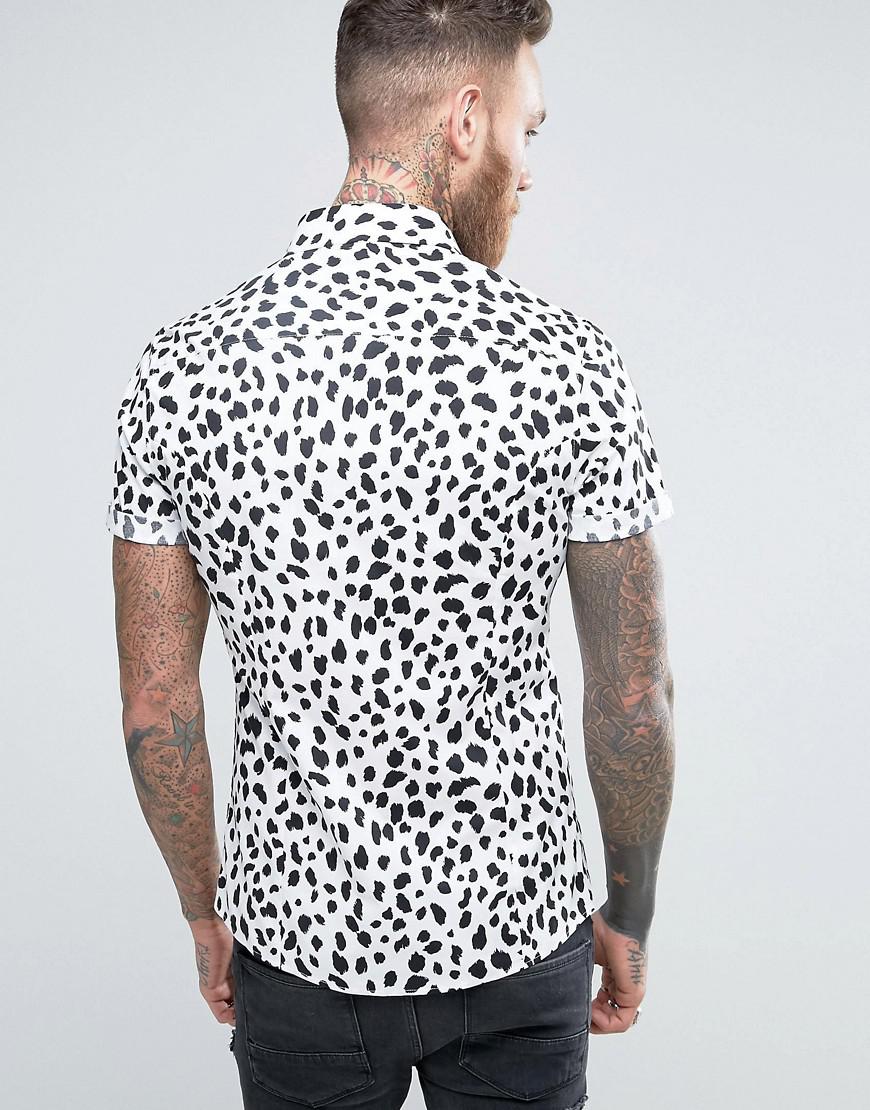 ASOS Cotton Skinny Shirt In Leopard Print in White for Men - Lyst